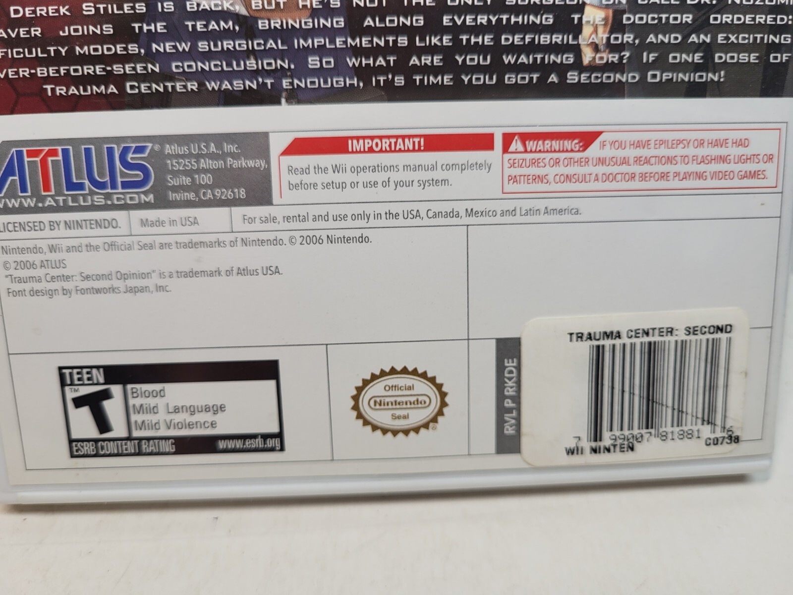 Trauma Center Second Opinion (Nintendo Wii, 2006 Altus)