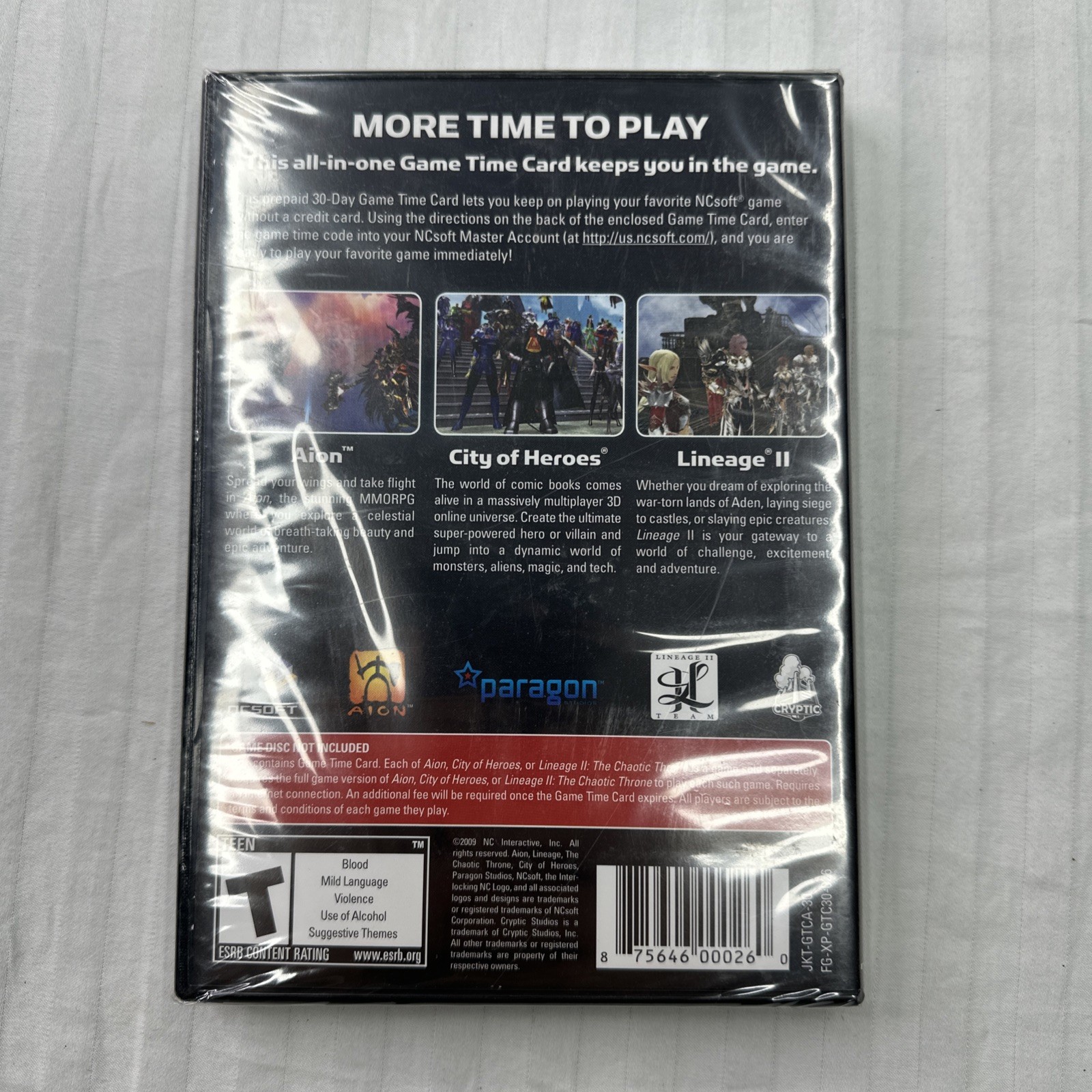 Aion Lineage 2 And City Of Hero’s 30 Day Game Time Card Sealed