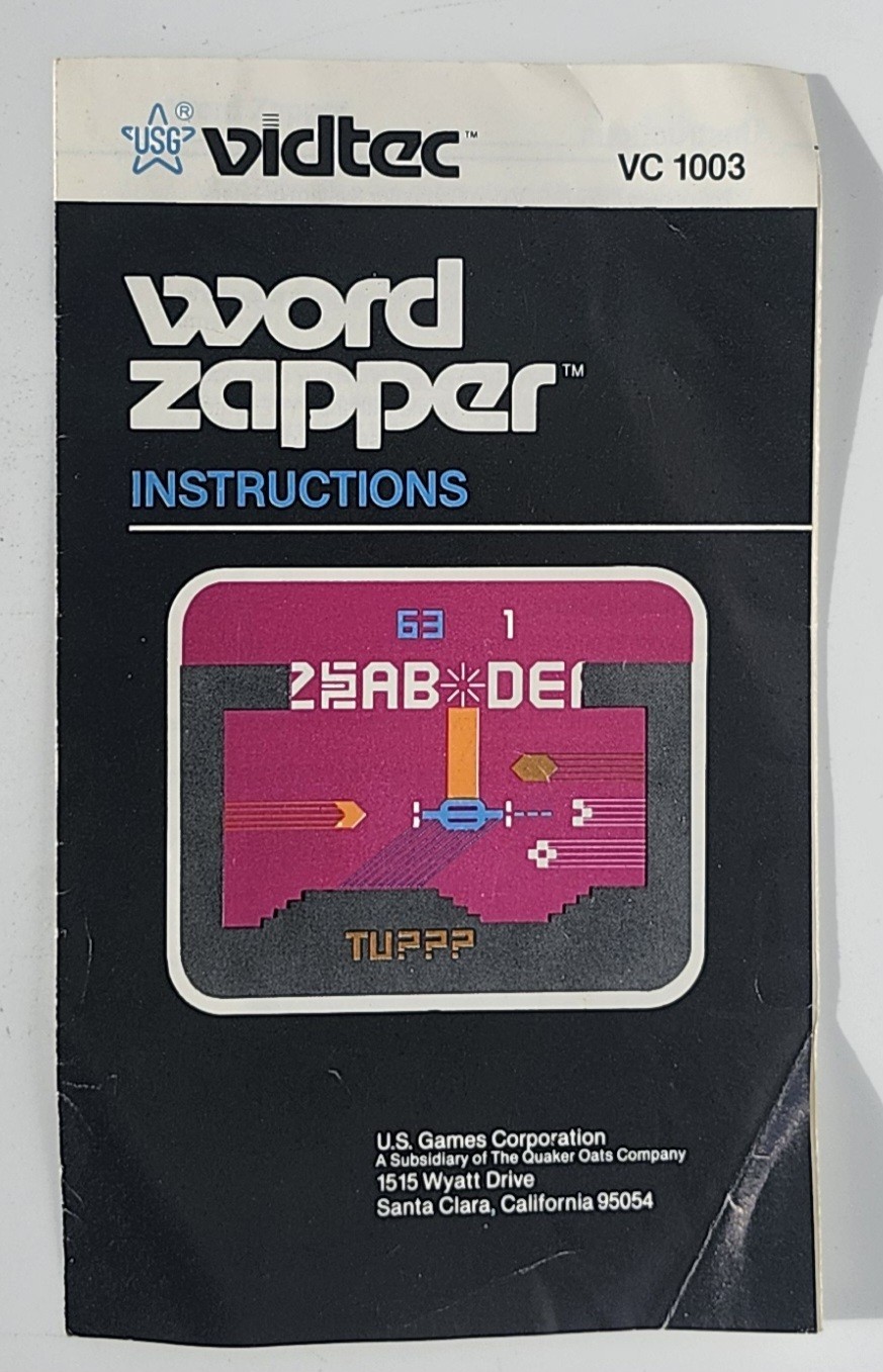 Word Zapper Atari 2600 Manual 1982 VG Vidtec US Games Space Arcade Retro