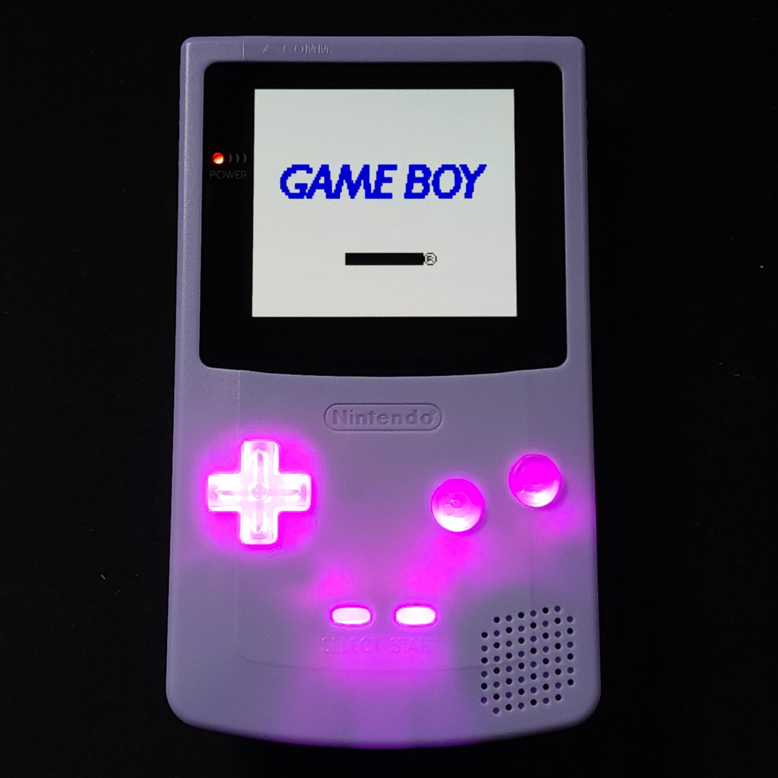 GameBoy Color GBC Lilac Backlit OLED Screen, Color Changing Buttons/Logo