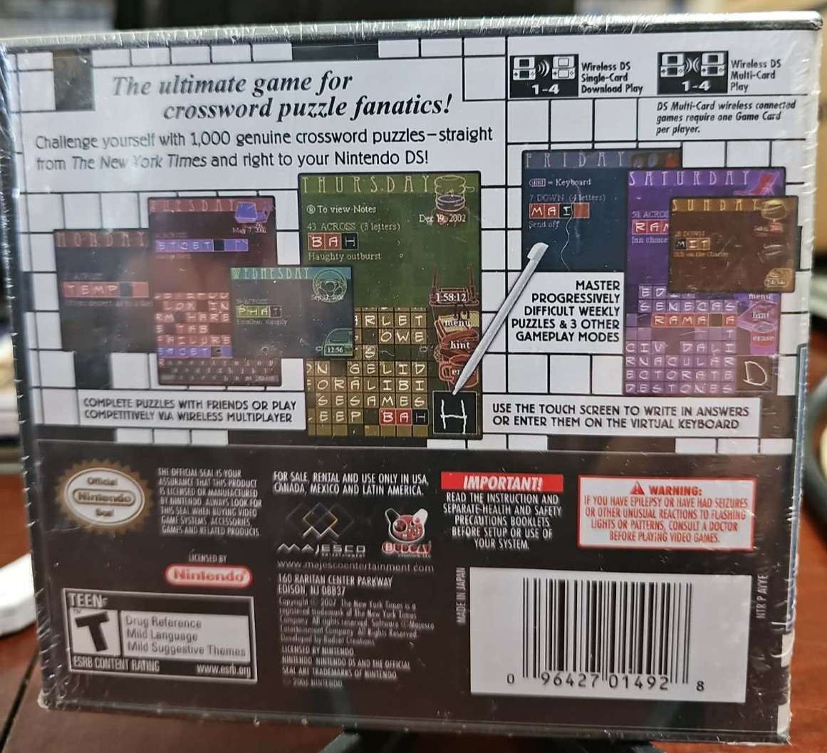 The New York Times NYT Crosswords Nintendo DS NDS 2007 Brand New Sealed