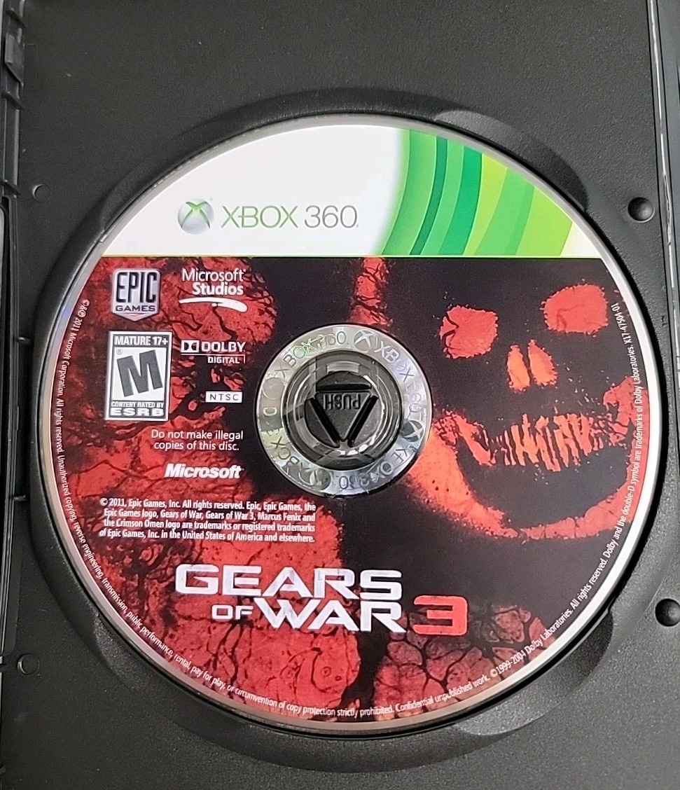 Gears of War 3 Microsoft Xbox 360 Money Back Guarantee, Disc In Blank Case
