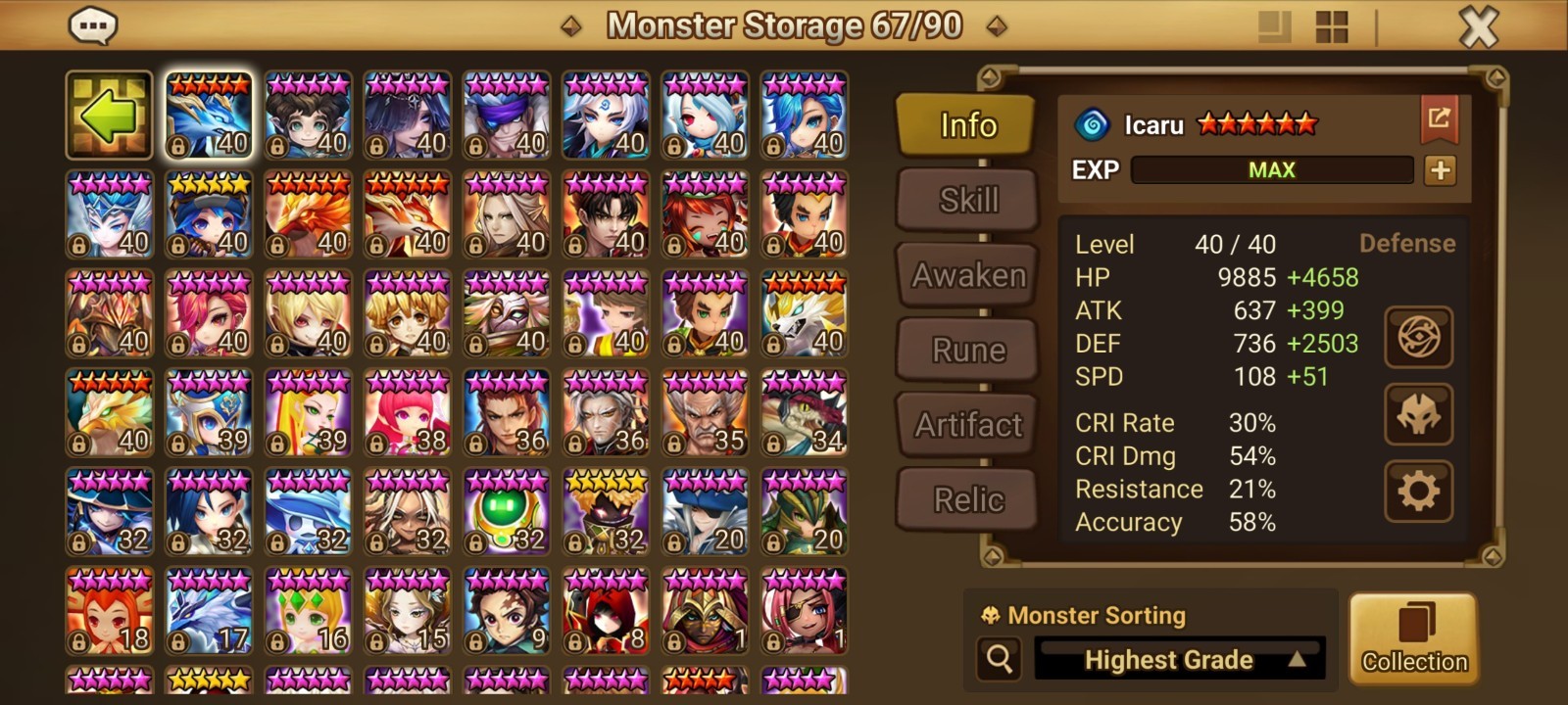 Summoners War Global Account 4LD5 Zeratu+Destiny+Ian+Eleanor. PVE DONE