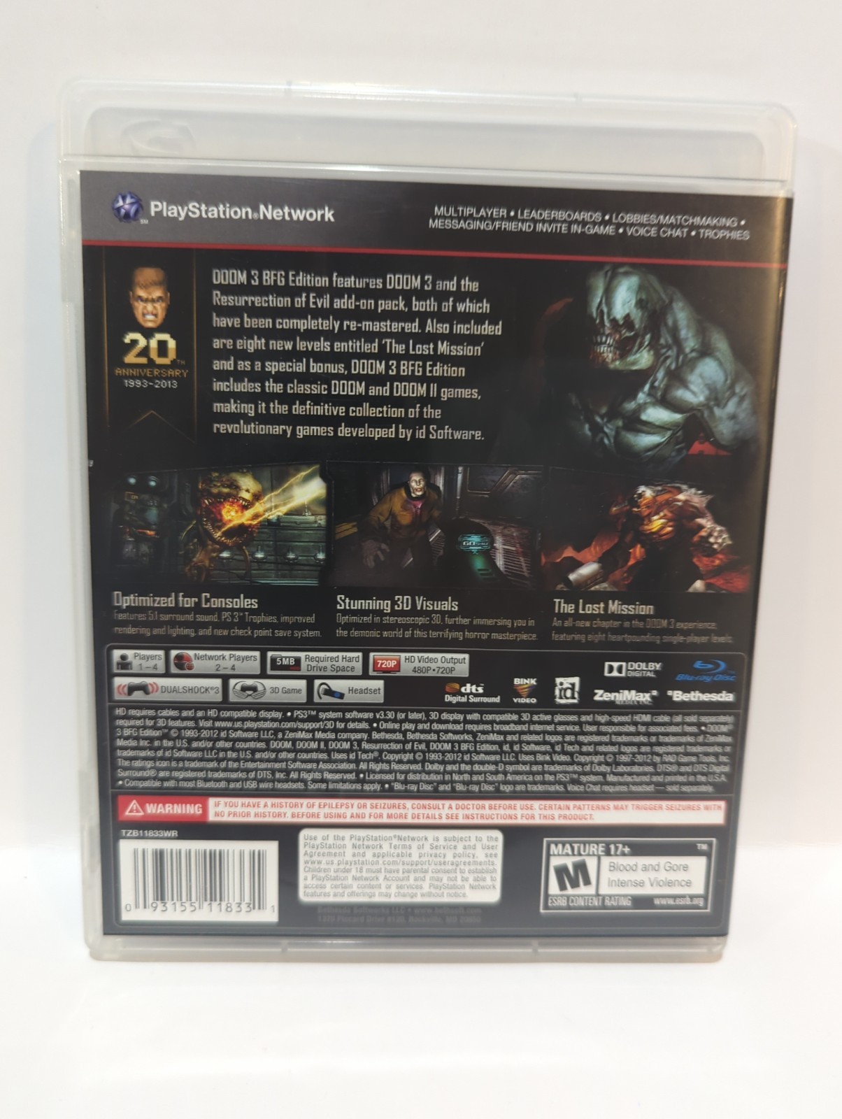Doom 3 BFG Edition (Sony PlayStation 3, 2012) Complete, and tested.