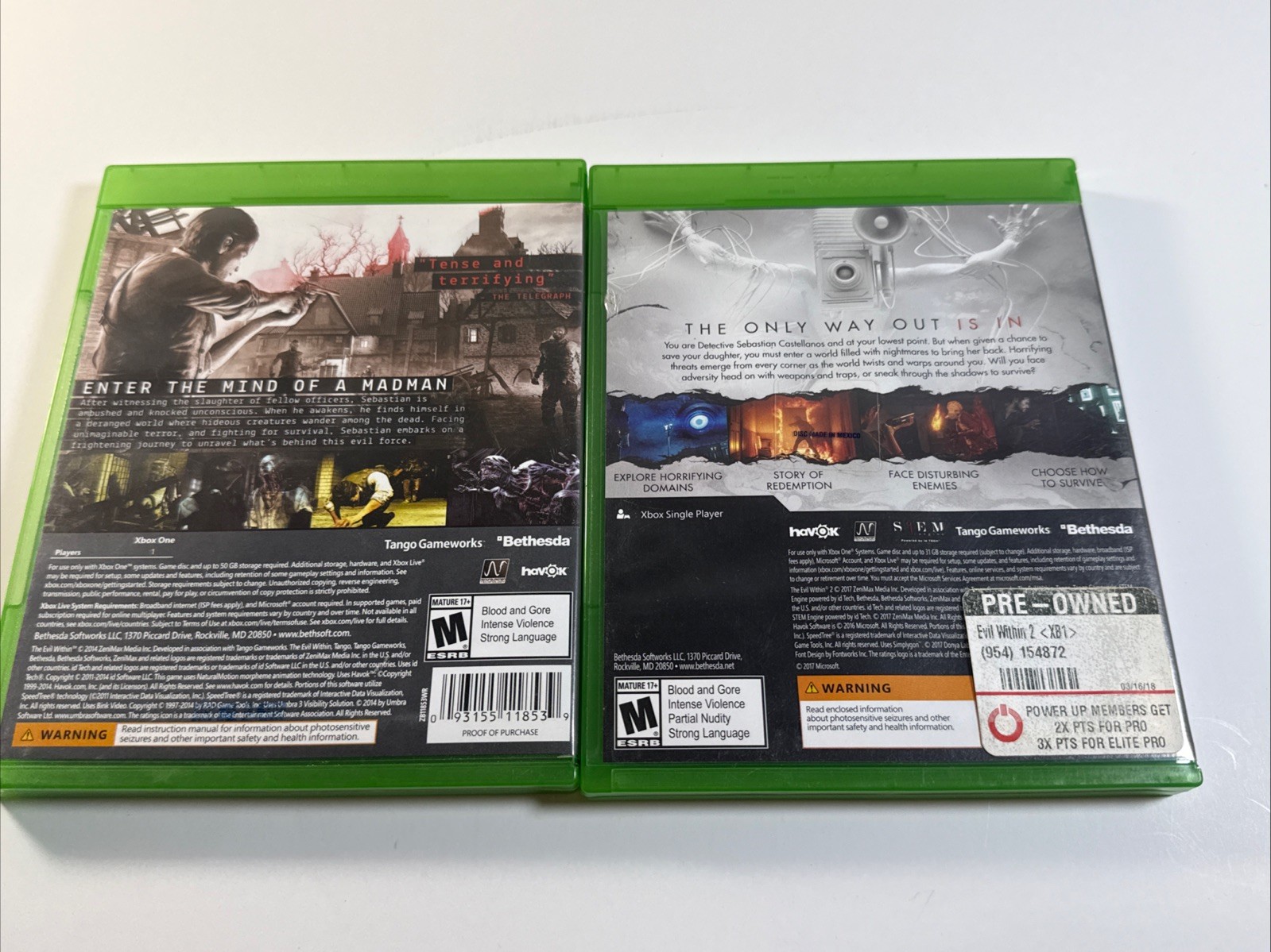 The Evil Within 1 and 2 Microsoft Xbox One Game Combo Lot Near Mint