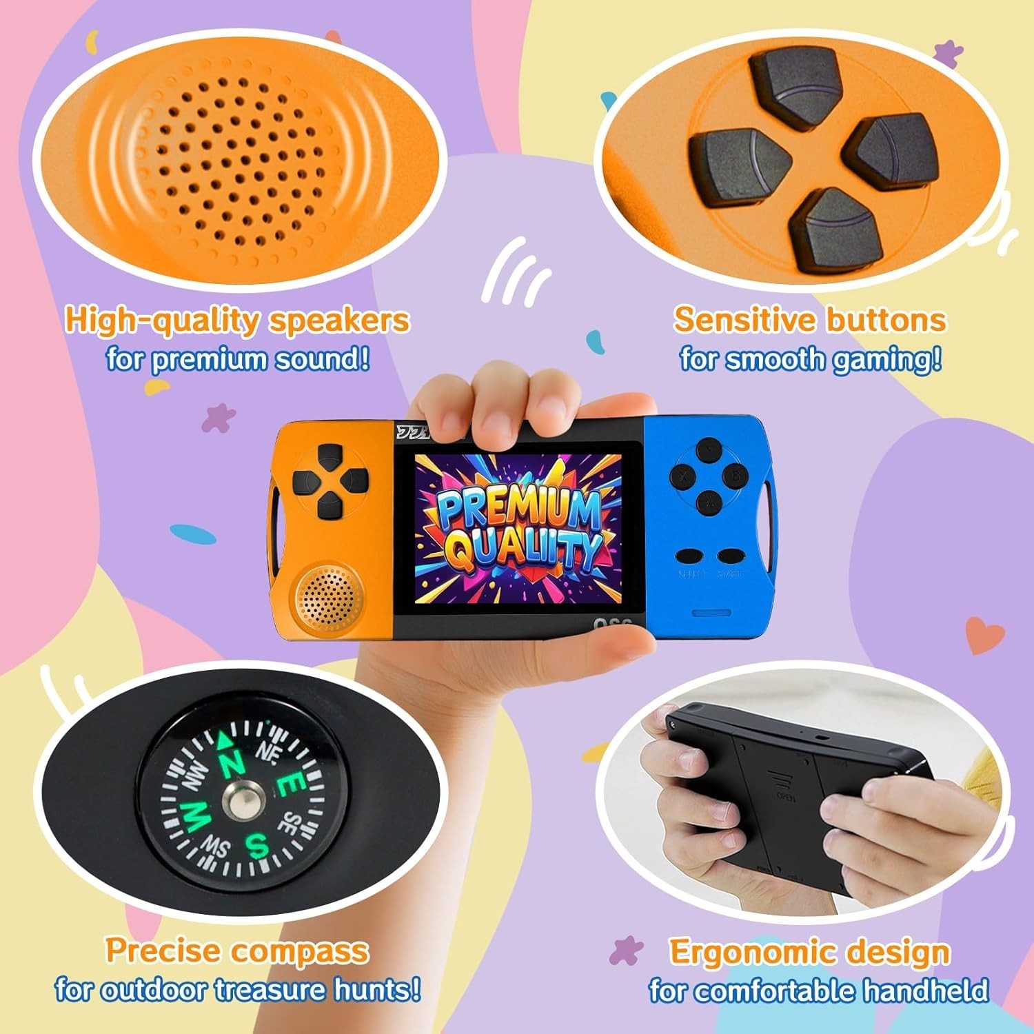 16 Bit Handheld Games for Kids with 3.2″ IPS Large Screen Built-in 216 Retro Vid
