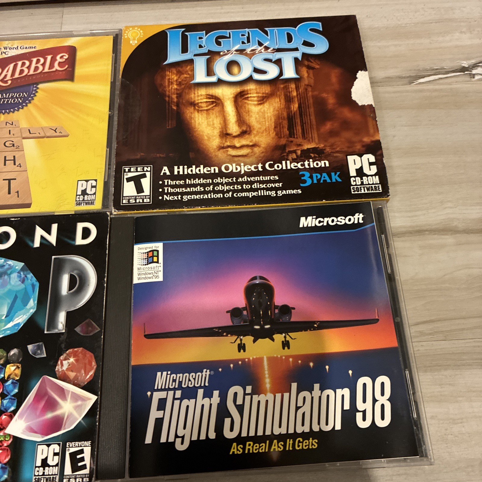 90s 2000s PC GAME LOT Diamond Drop Scrabble Flight Simulator Legends Of Lost