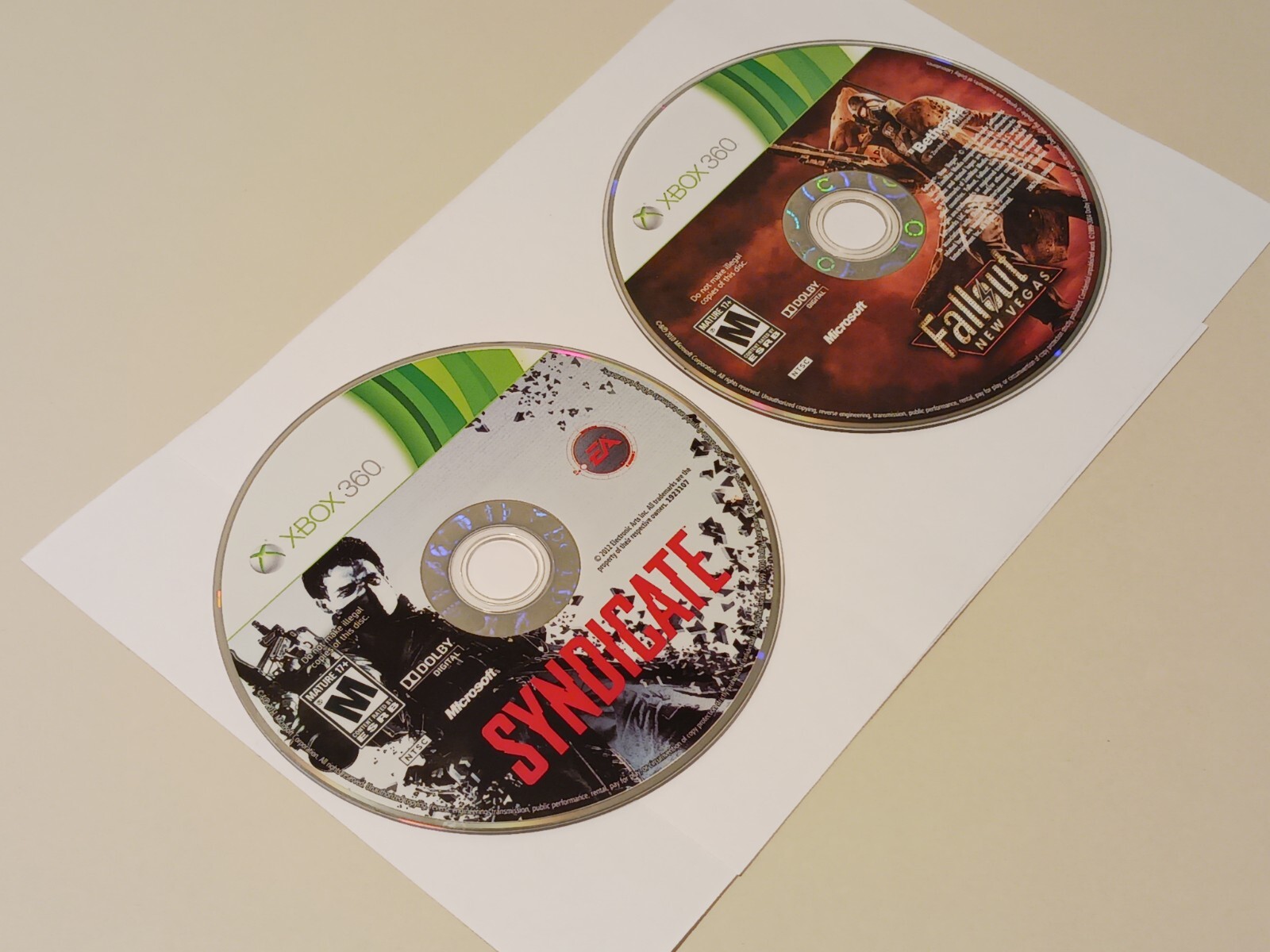 Lot of 2 Syndicate & Fallout New Vegas Xbox 360 2010/2012 Disc Only Tested Rare
