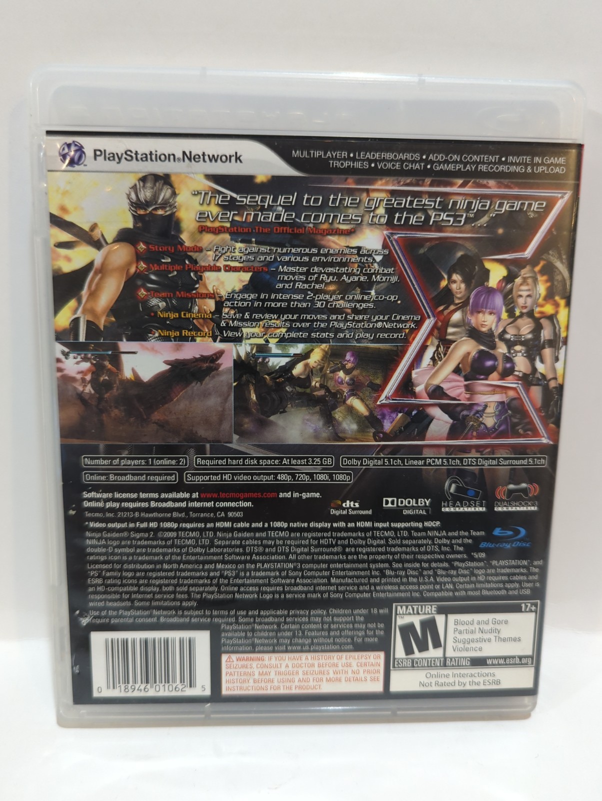 Ninja Gaiden Sigma 2 (Sony PlayStation 3, 2009) Complete w/ Manual CIB, tested.