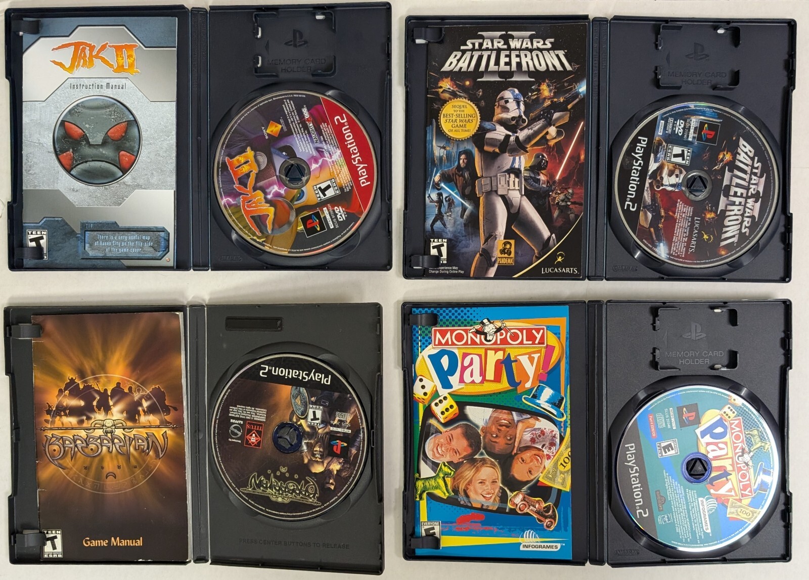 9 Lot PlayStation 2 PS2 Jak II Star Wars Barbarian Monopoly Party Artwork & Case