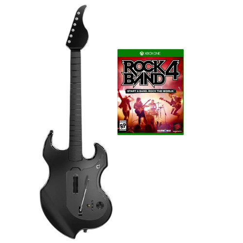 NEW Xbox One X/S Wireless Black RIFFMASTER GUITAR + ROCK BAND 4 GAME Bundle Set