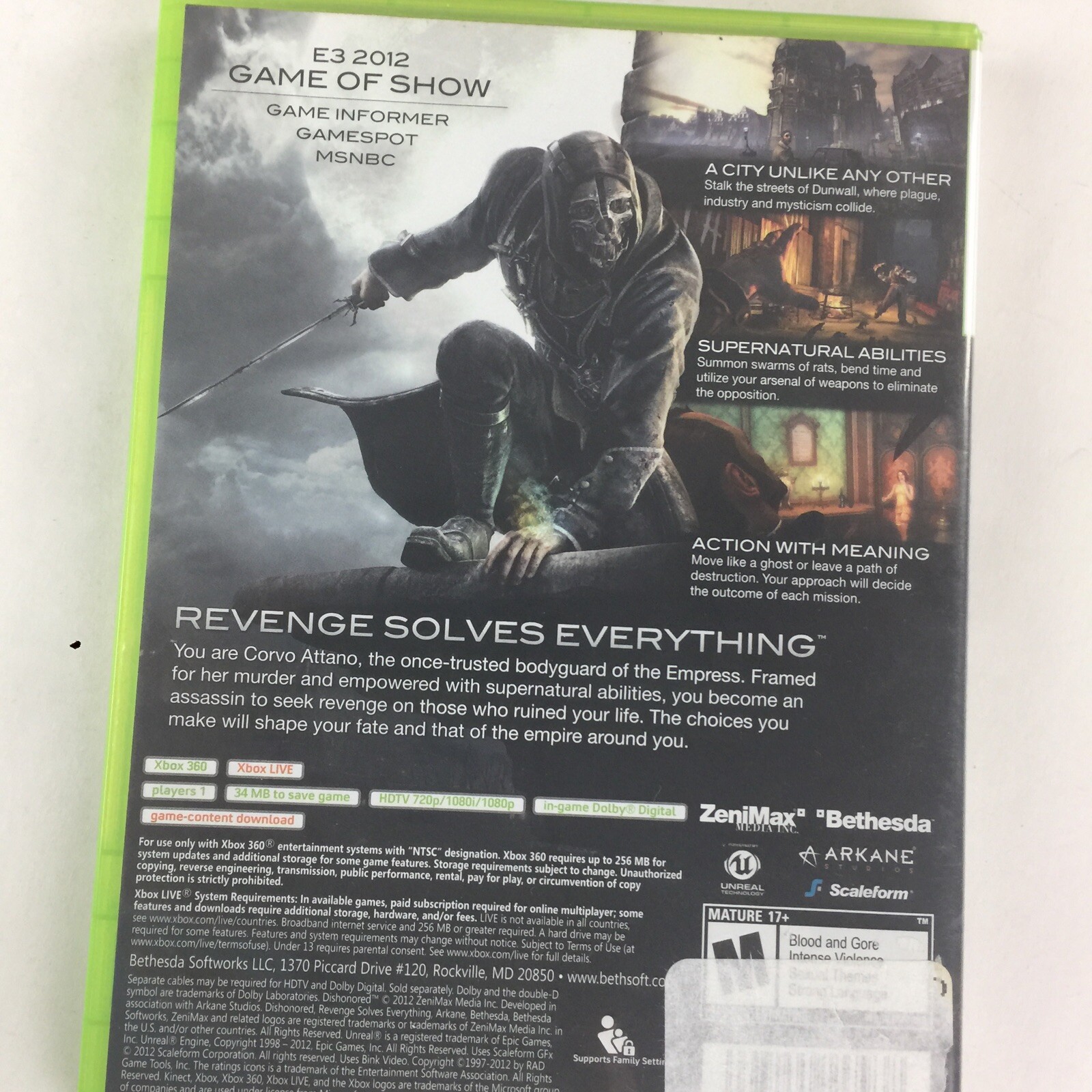 Dishonored Microsoft Xbox 360 2012