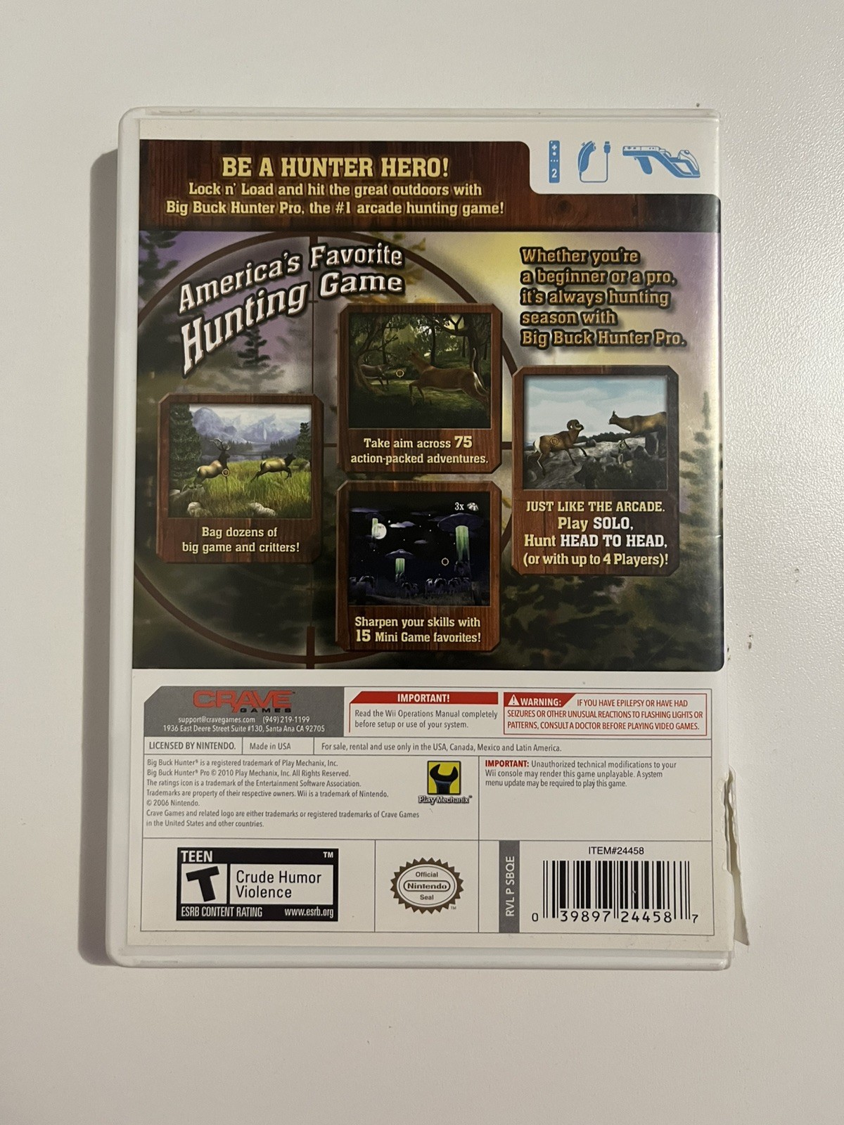 Big Buck Hunter Pro Nintendo Wii Game with Original Case and Manual Inserts