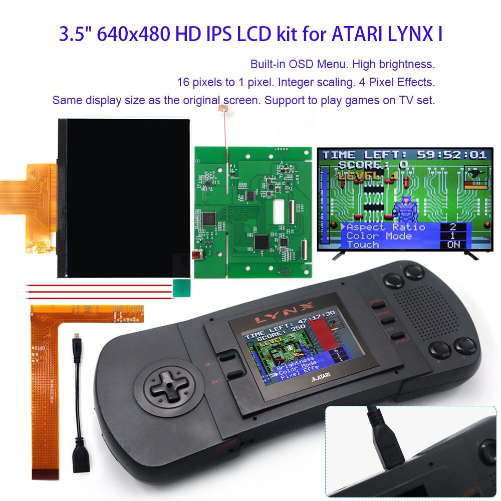 3.5” 640×480 Retro Pixel IPS LCD Screen HDMI-Compatible Kit For ATARI LYNX Ⅰ