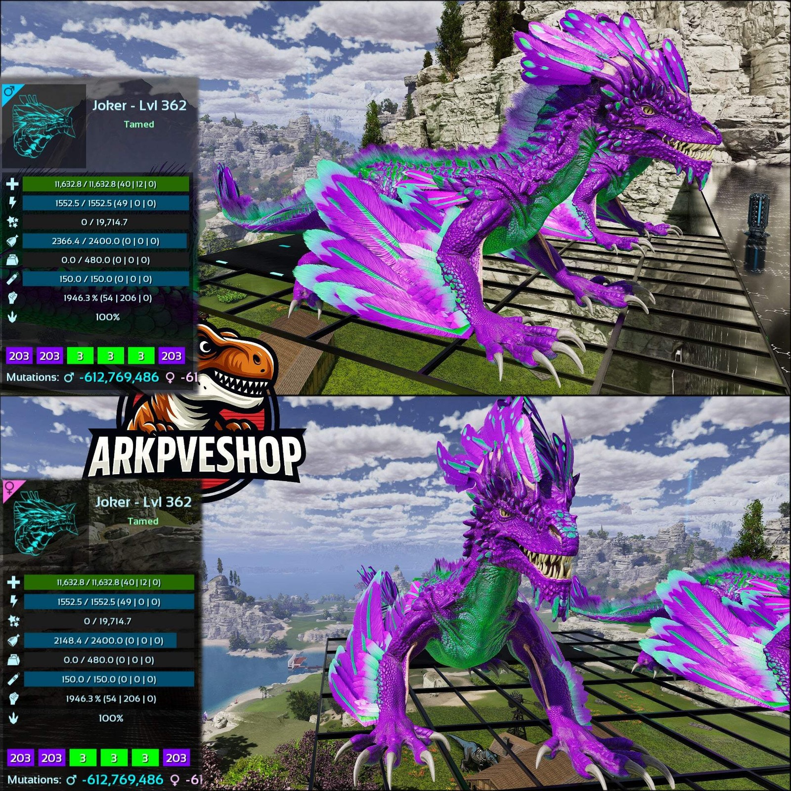 Rock Drake 1946% melee Mix Colours Top Stats ASA PVE 🦖ARK Survival Ascended
