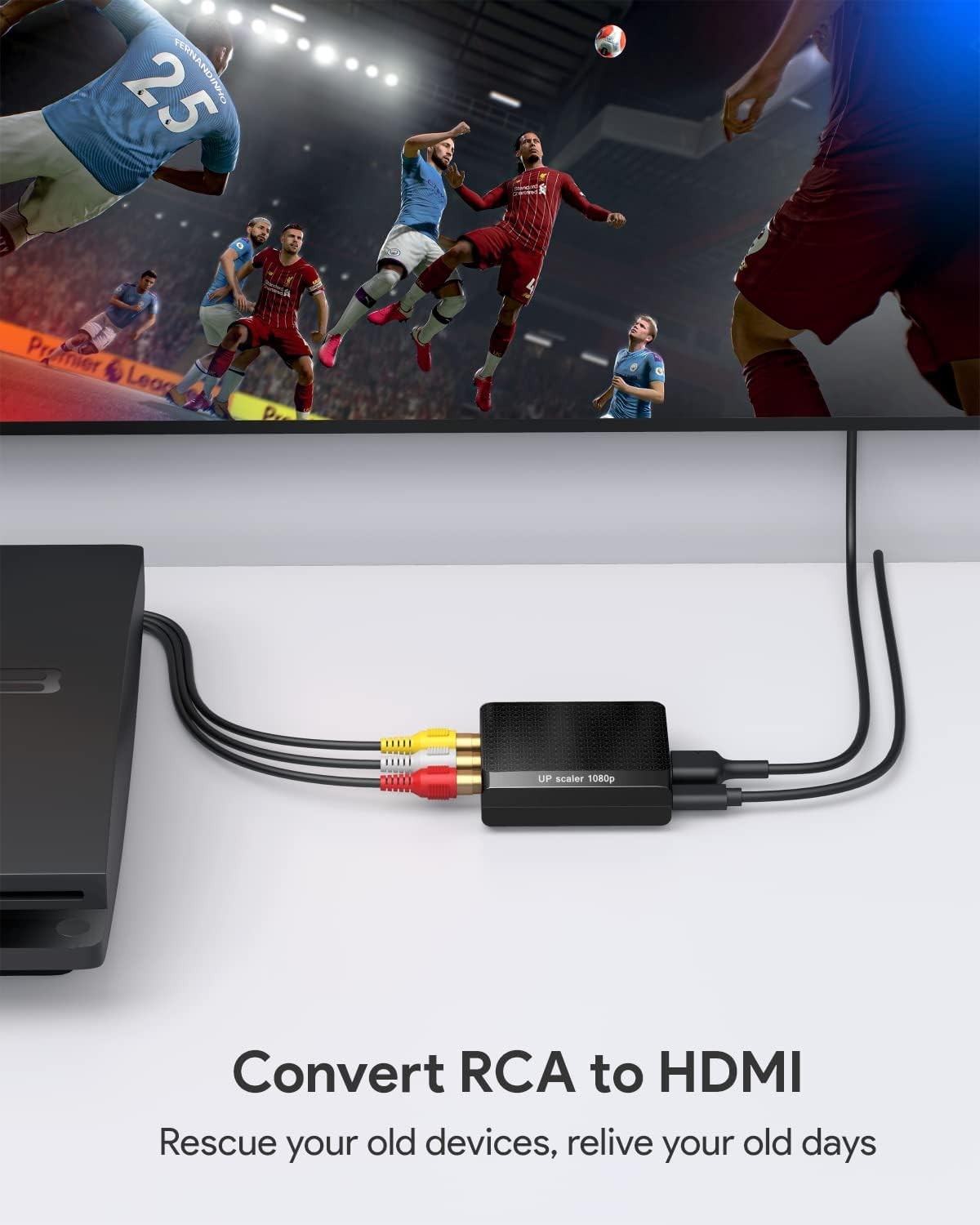 RCA to HDMI Converter, 1080P AV to HDMI Converter, Mini Composite CVBS Audio Vid