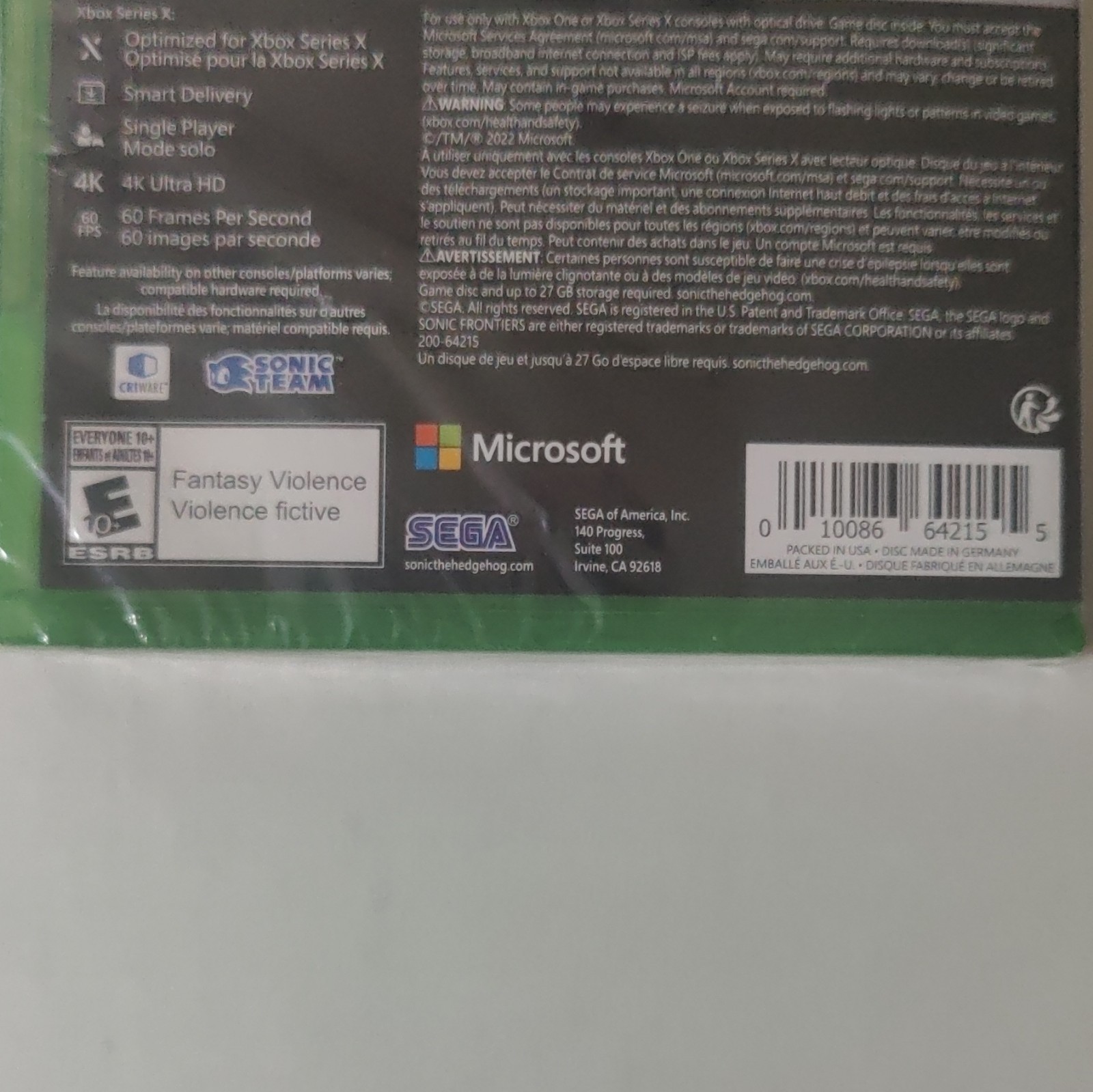 SEGA Sonic Frontiers Xbox One/Xbox Series X Smart Delivery, Optimized E10+