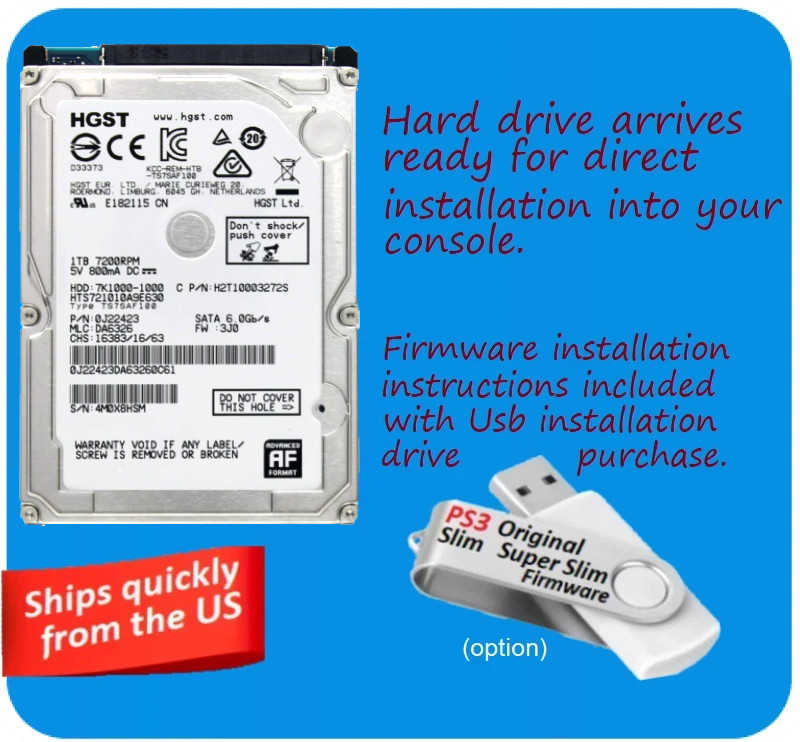 PS3 Internal Hard Drive 1TB USB OS Firmware Installation Drive