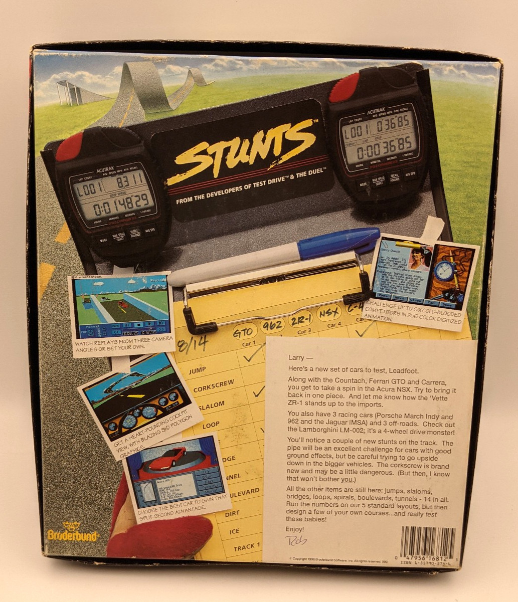 Stunts Big Box Broderbund PC Game 1990 5.25″ and 3.5″ Disks with Box and Manual