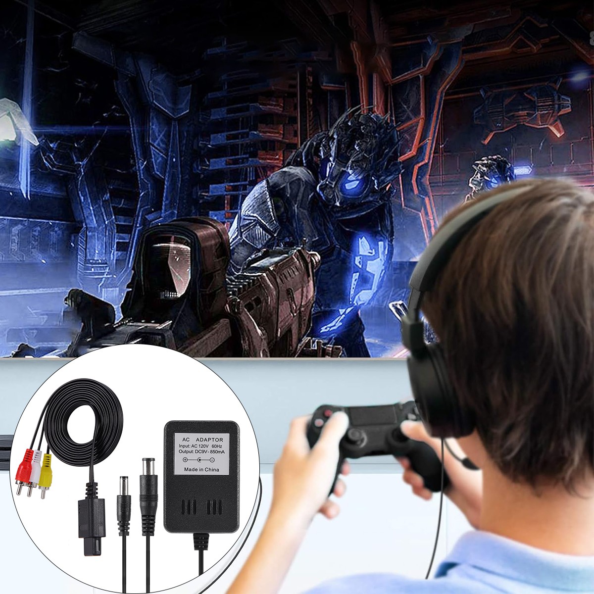 AV RCA Audio+AC Cable Power Supply Adapter Cord Set For Super Nintendo SNES Game