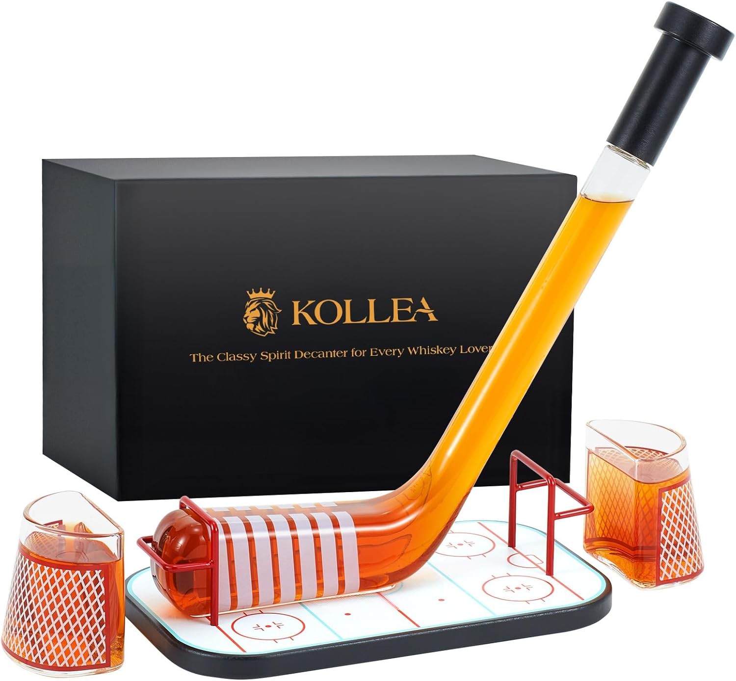 Ice Hockey Whiskey Decanter Set W/ 2 Hockey Goal Glasses Unique Ice Hockey Gift