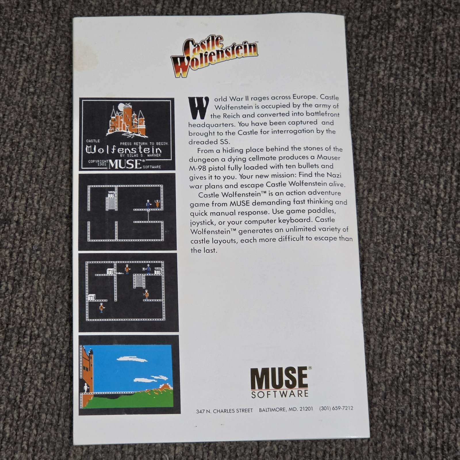 Castle Wolfenstein ATARI 400/800/1200XL Floppy Disk COMPLETE IN BOX TESTED
