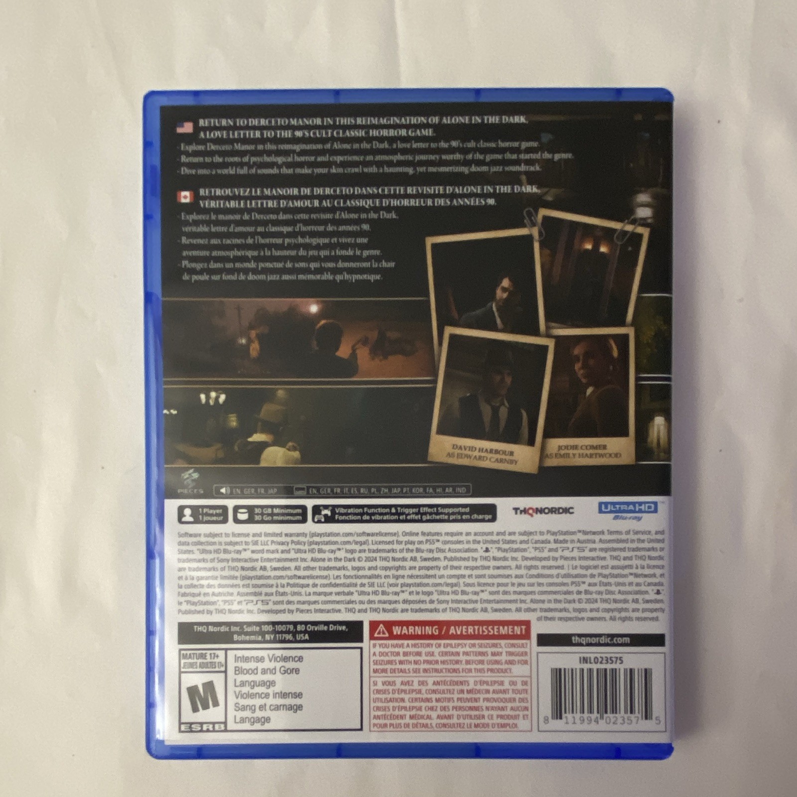 THQ Nordic Alone in the Dark Sony PlayStation 5 PS5 M Mature NTSC-U/C 2024