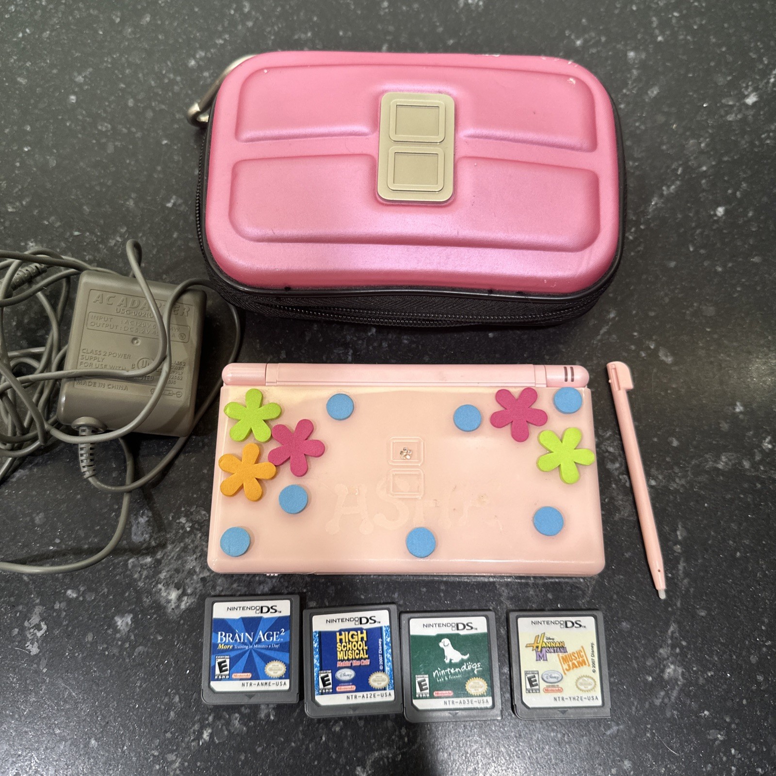 Nintendo DS Lite Console Pink w/ 4 Games & Case Included with Charger