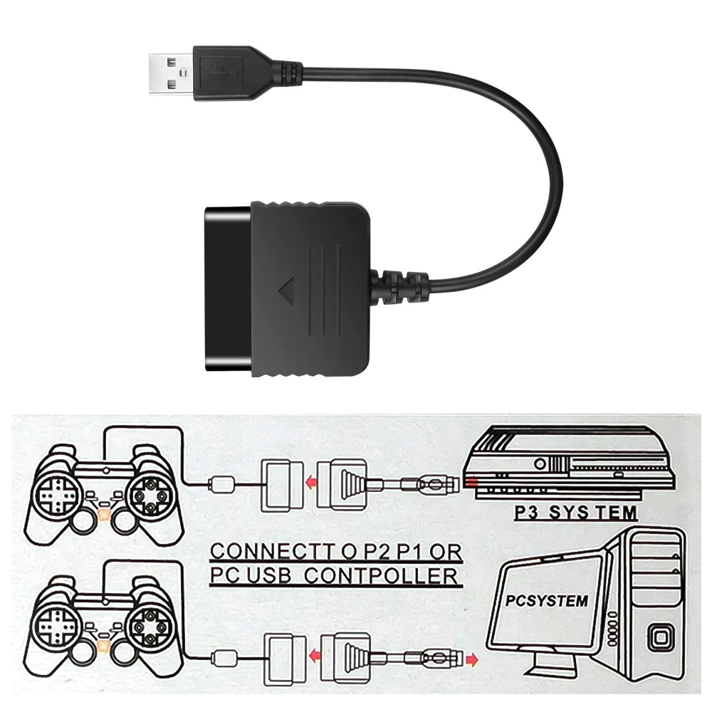 USB PS2 To PS3 PC Controller Adapter Converter Cable For Sony PlayStation 1 2 3!