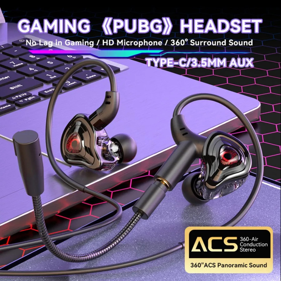 3.5Mm/Type-C/Usb E-Sports Gaming Headset 360° Surround Sound, Hifi Stereo Wired