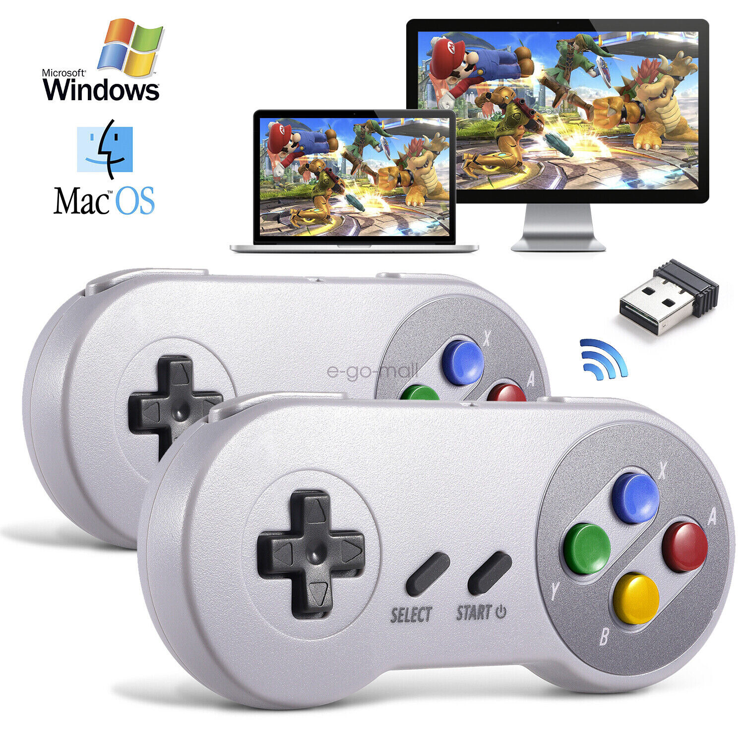 USB Wired/Wireless SNES /NES PC Gamepad Controller for Mac Windows PC Raspberry
