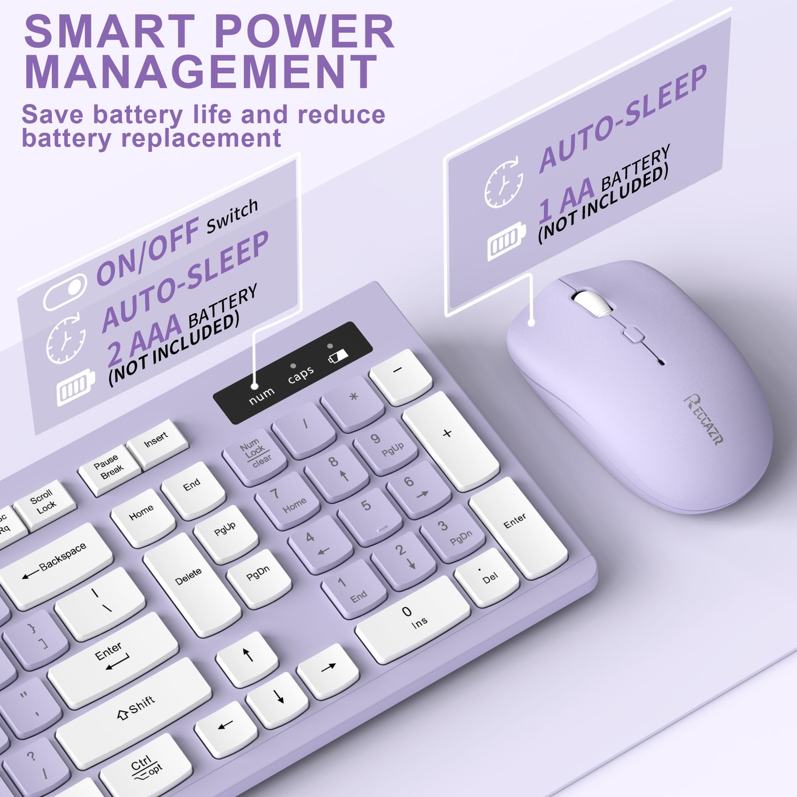 Wireless Keyboard and Mouse Combo, Full-Sized Purple