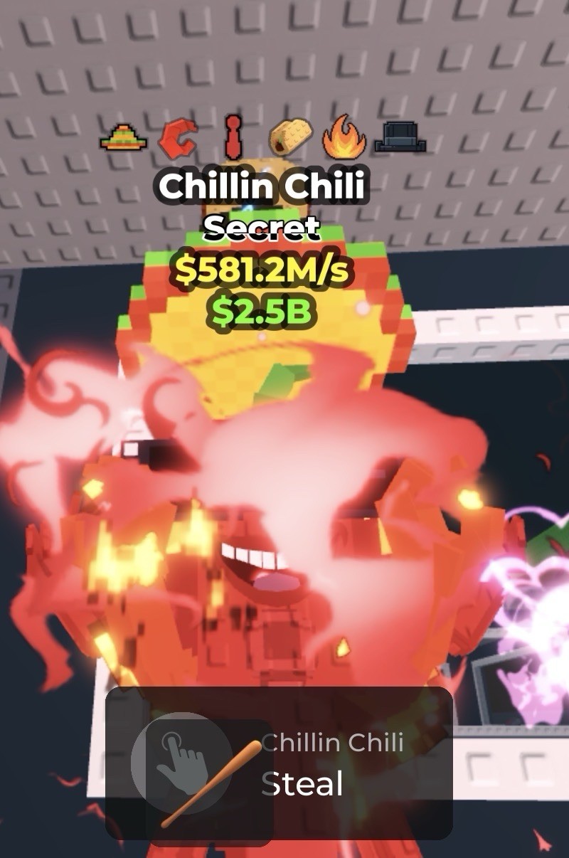 Chillin Chili Steal A Brainrot Limited Edition Rare Promo 581.2mil A Sec