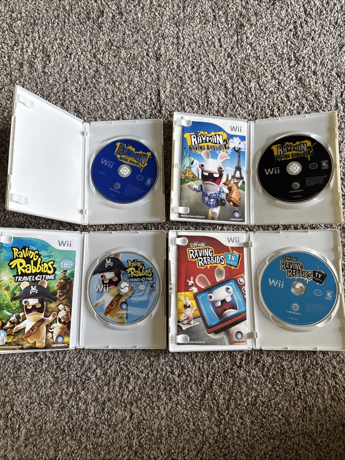 Wii Rayman Raving Rabbids/2/TV Party/Travel In Time – Set Of 4 Lot – FAST SHIP