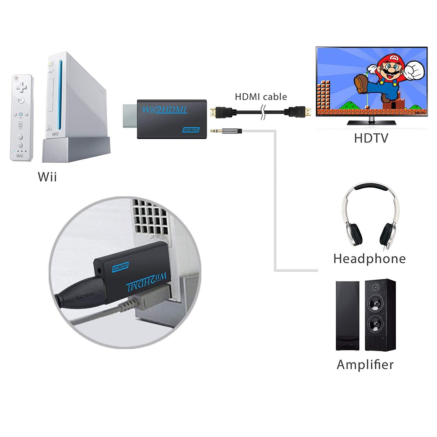 Wii to HDMI Converter Adapter 720p 1080p HD Upscale 3.5mm Audio Output