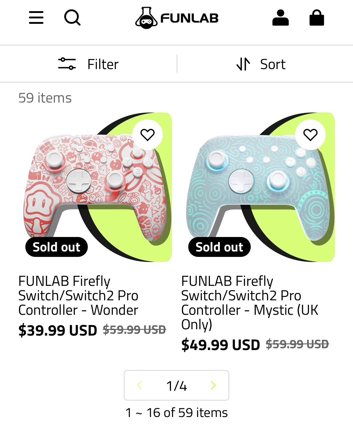 FUNLAB Firefly Wireless Switch/Switch2 Controller, White, Illuminated LED, USB-C