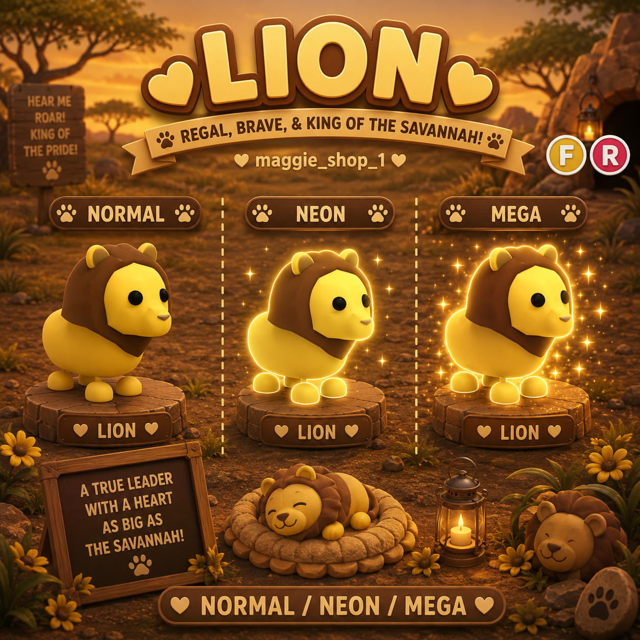 Lion FR Normal/Neon /Mega ✨ Adopt From Me Today ✨ Top Picks