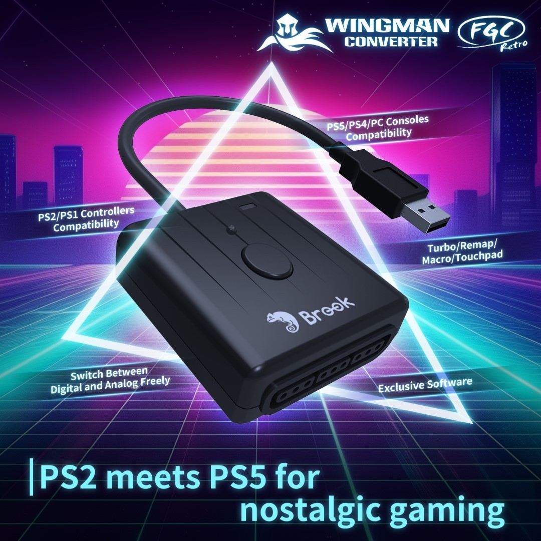 Brook Wingman FGC Retro: PS1 & PS2 Controllers for PS5 / PS4 / PC with Turbo