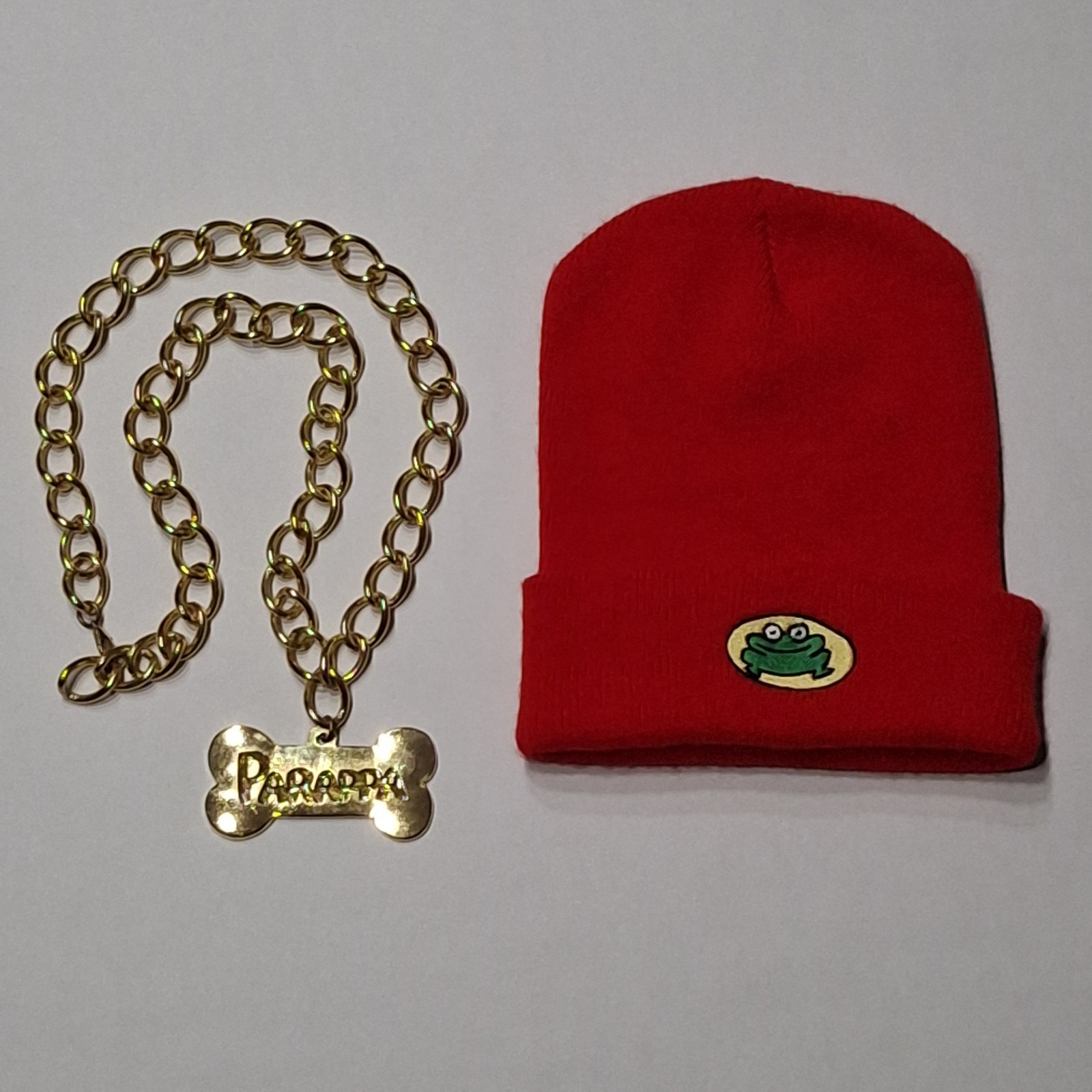 Official SCEA PaRappa The Rapper Promo Set: Red Beanie & Gold Colored Bone Chain