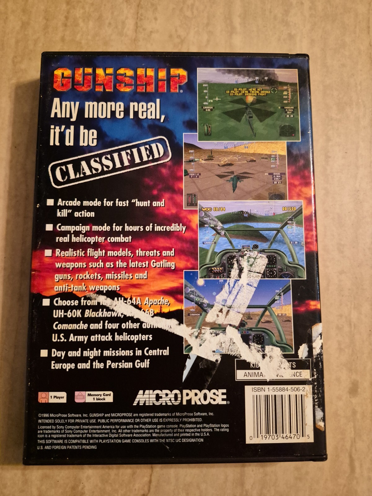 Gunship PS1 Long Box PlayStation 1 Complete CIB