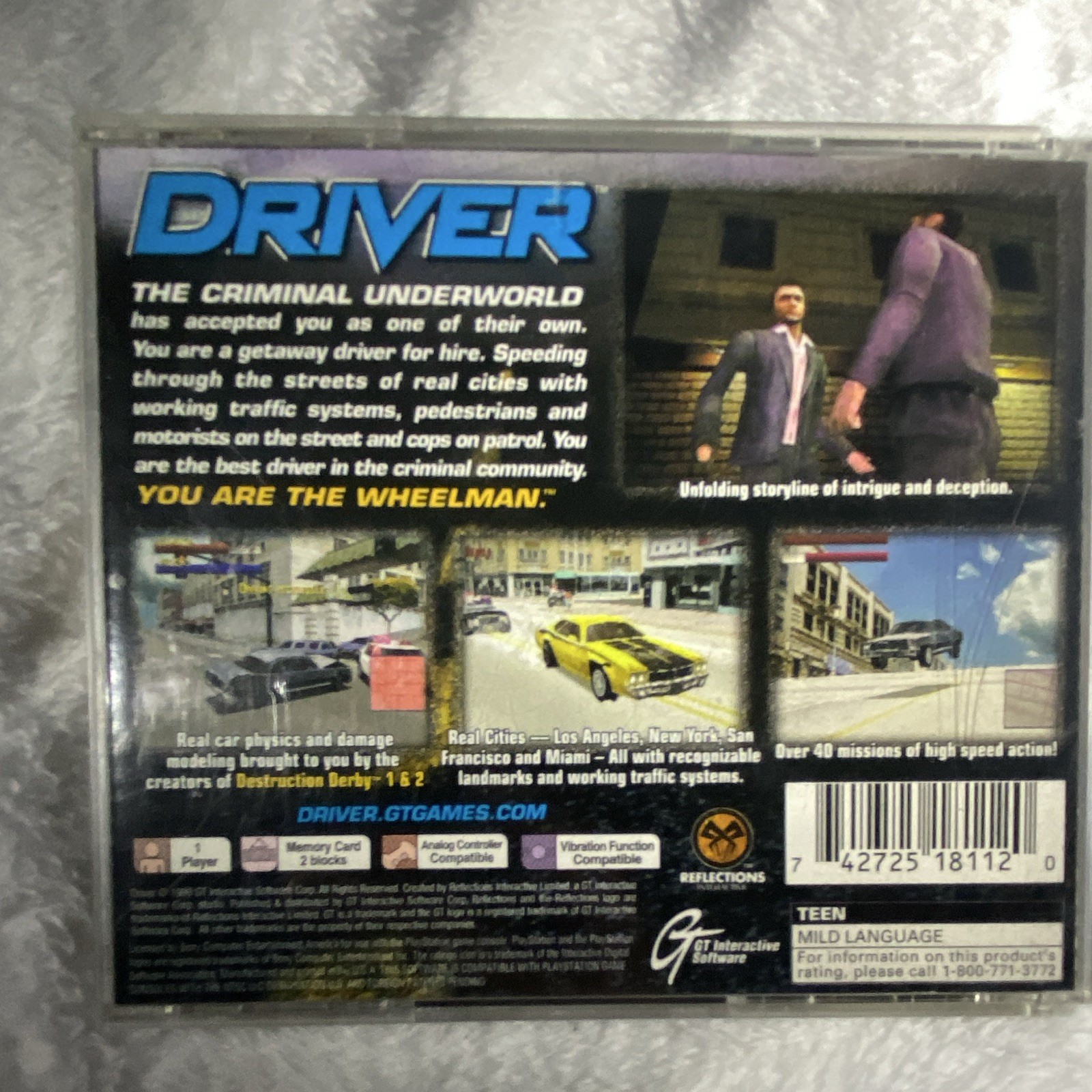 GT Interactive Driver Sony PlayStation 1 PS1 NTSC-U/C T-Teen Manual Included