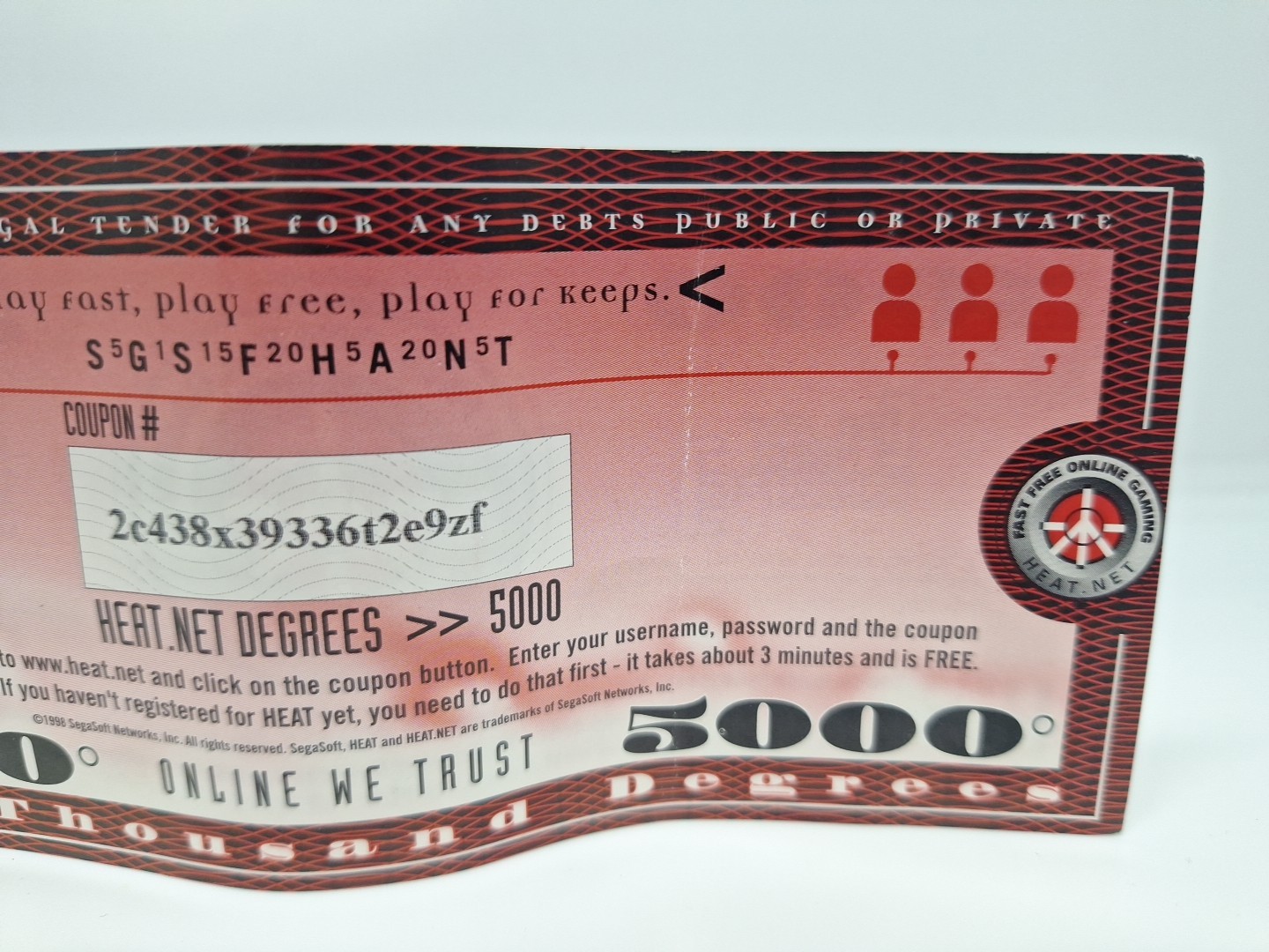 Heat.Net 1998 Segasoft Degrees [5000] (Defunct Online Game Currency *Paper) (O)