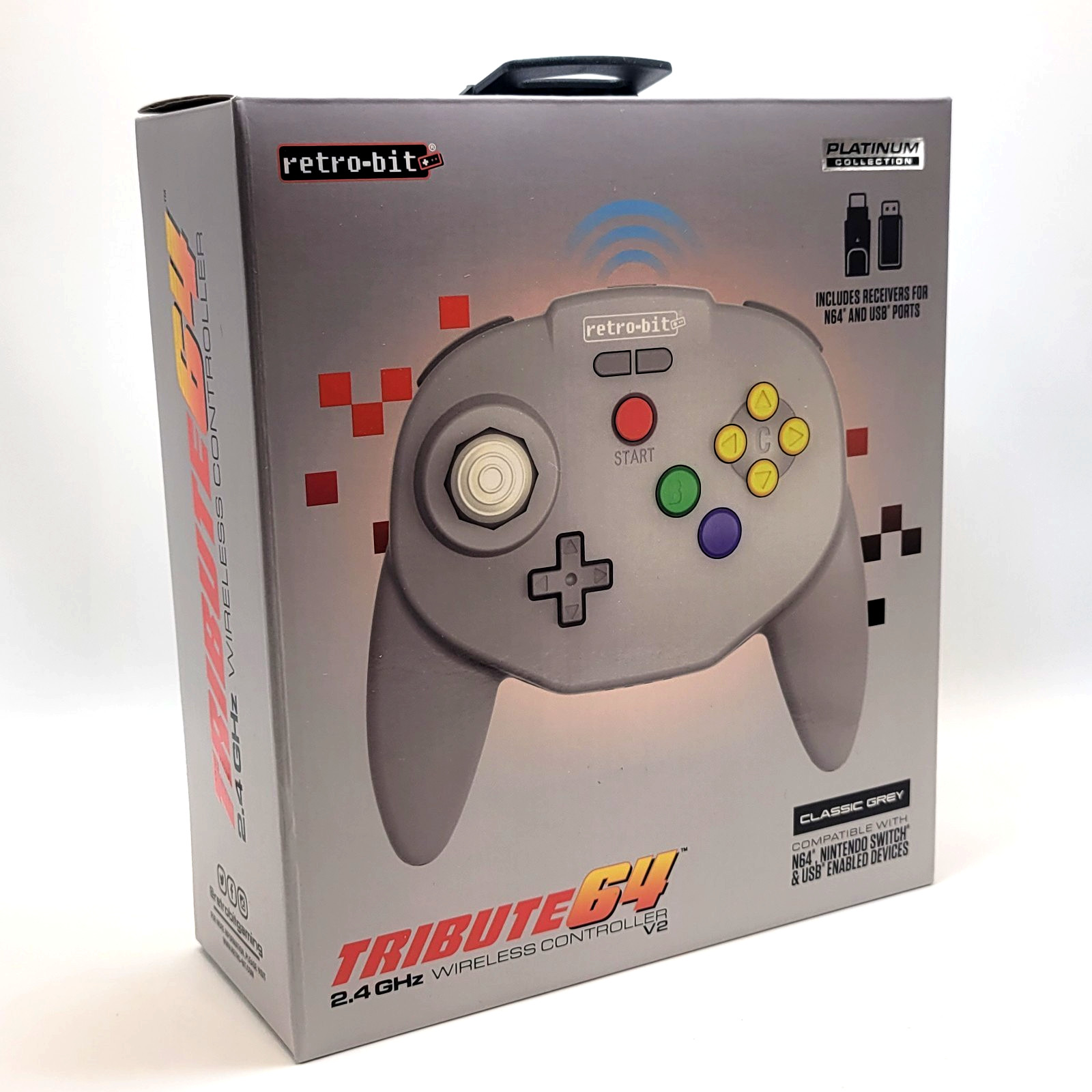 Tribute64 2.4GHz Wireless Controller for N64, Switch, and USB – Classic Gray