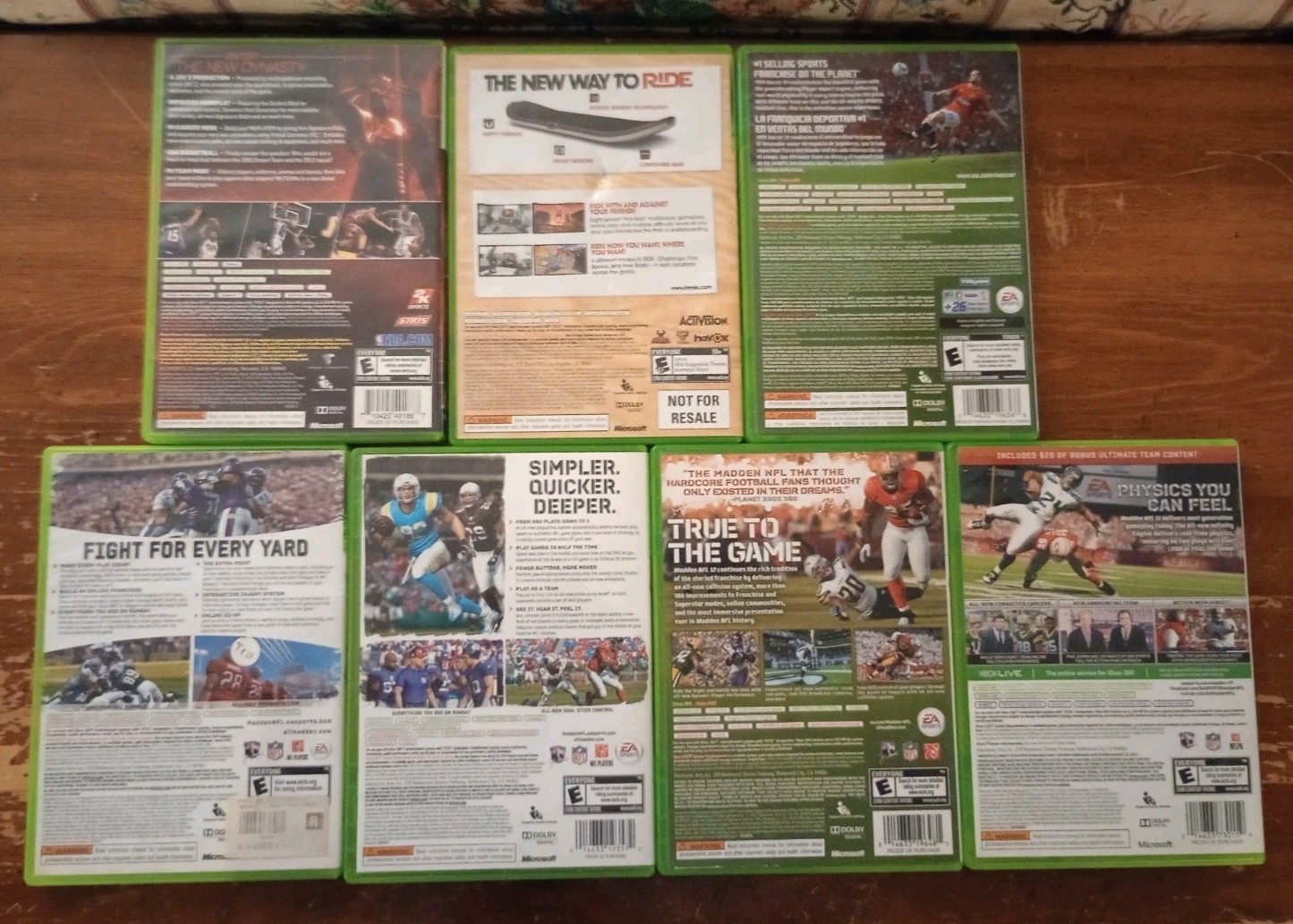 7 XBOX 360 Games Madden NFL 10,11,12,13,FIFA Soccer 12,Tony Hawke Ride,NBA 2K13