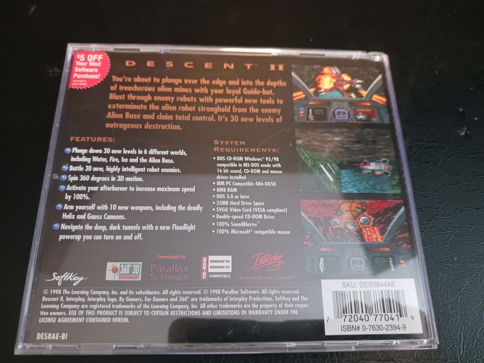 Descent II 2 Game (PC CD-ROM, 1998, Interplay) Parallax Software Tested!