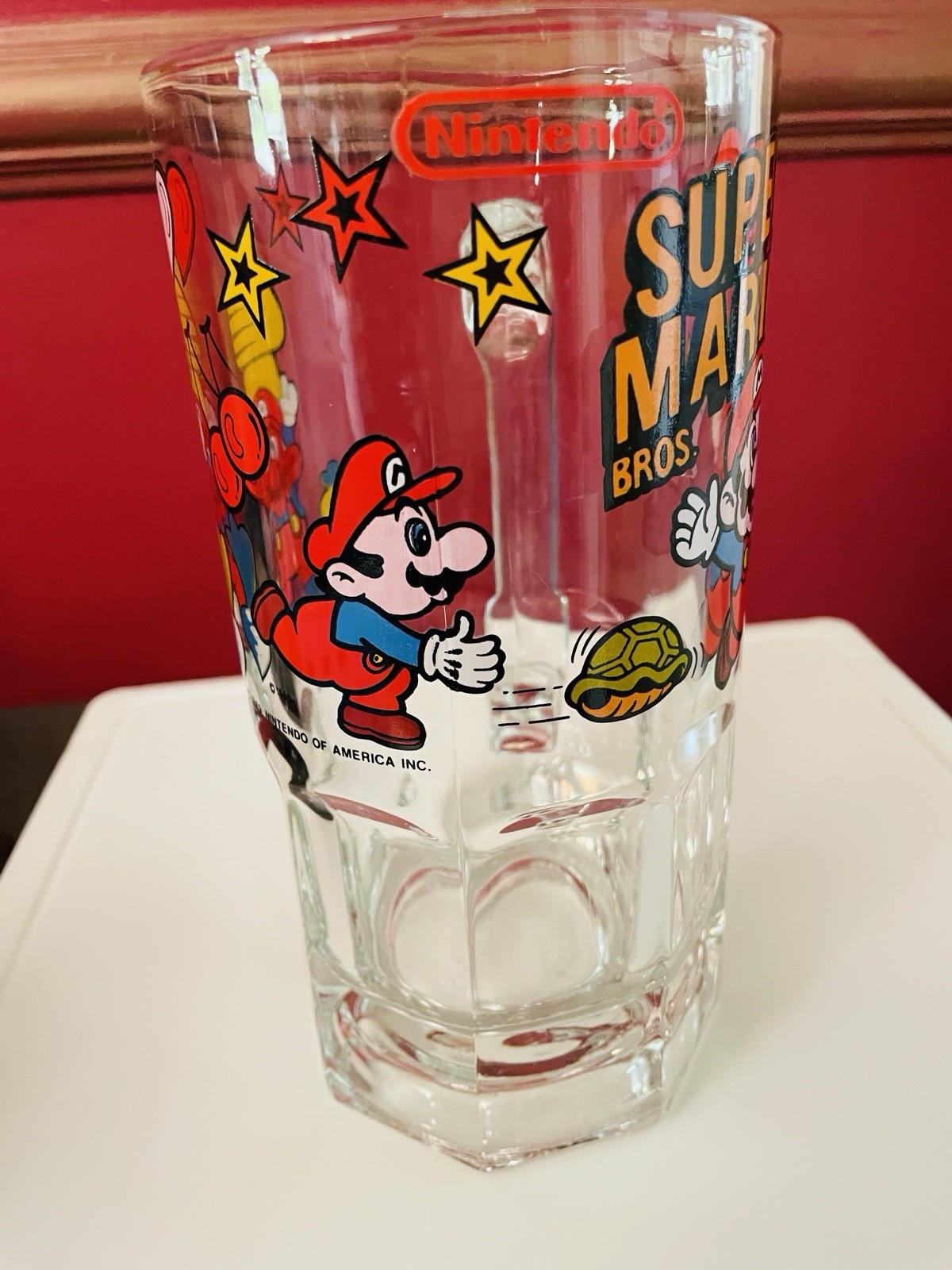 Nintendo Super Mario Bros 1989 Vntge Beer Stein Mug Glass Original Oversized 8″