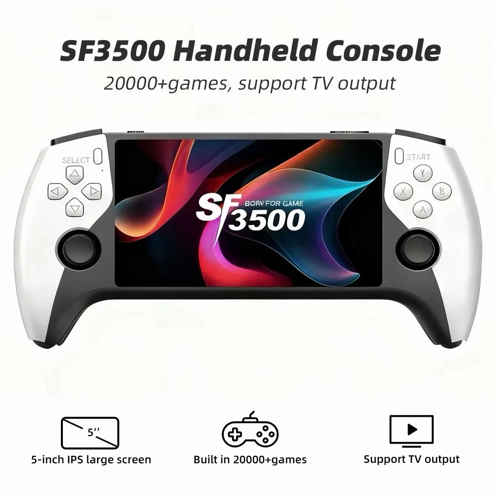 SF3500 Handheld Game Console 5″ IPS Screen HDMI TV Output White/Black