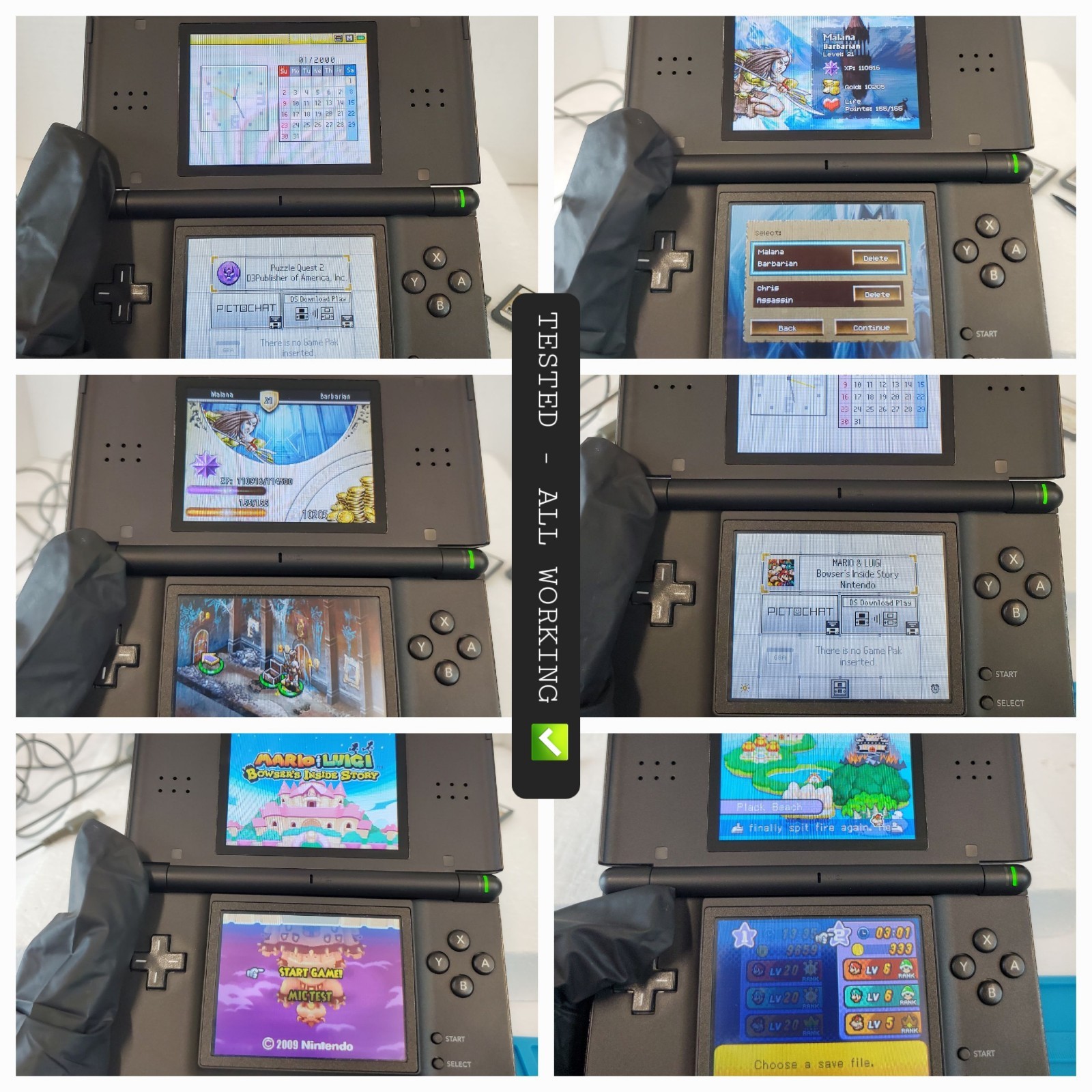 Nintendo DS Lite Onyx Black (USG-001) w OEM Accessories Bag & 3🔥 Games TESTED✅️