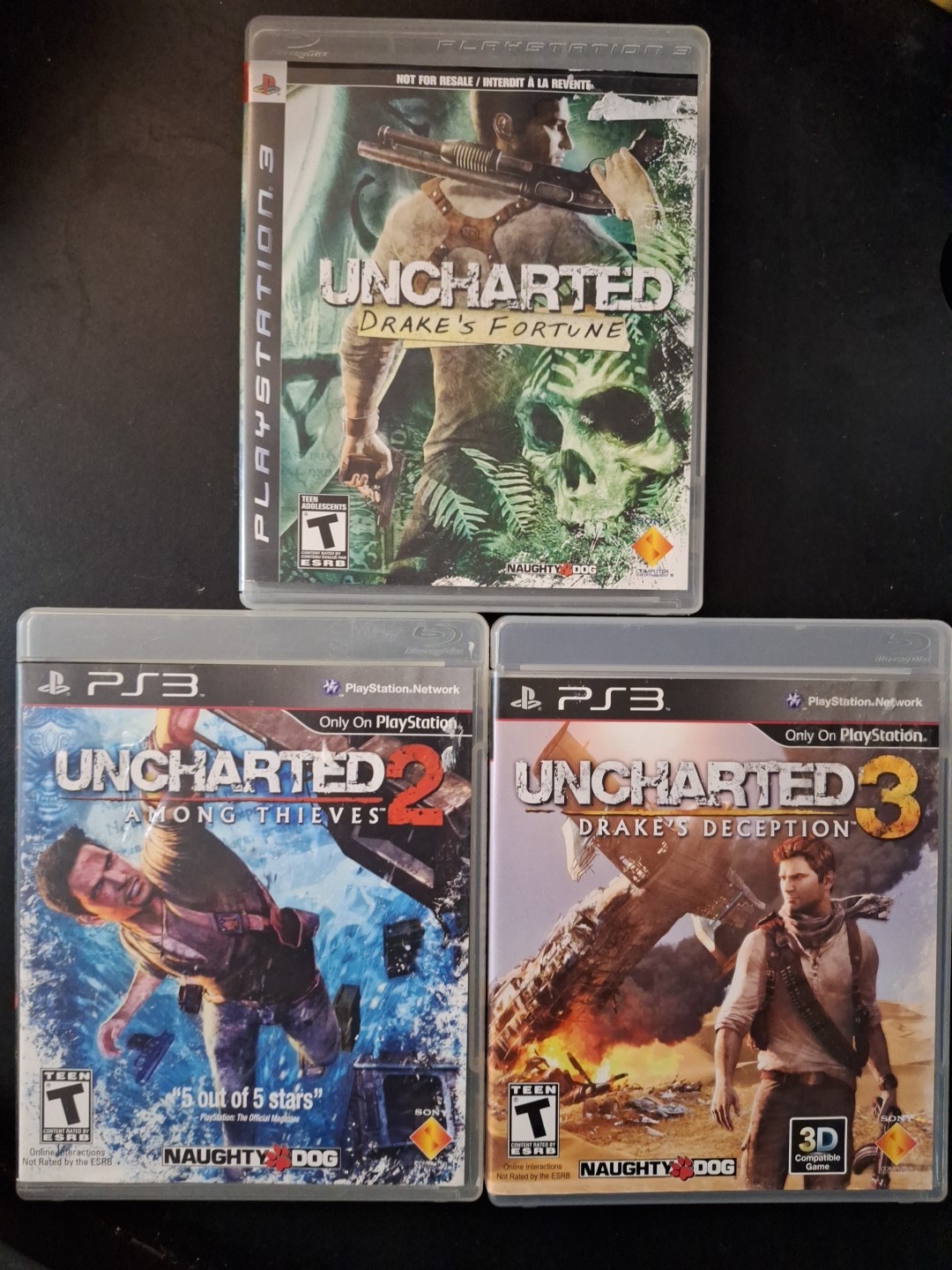 Uncharted Drake’s Fortune, 2, & 3 Trilogy (Sony PlayStation 3, PS3) 3 Game Lot