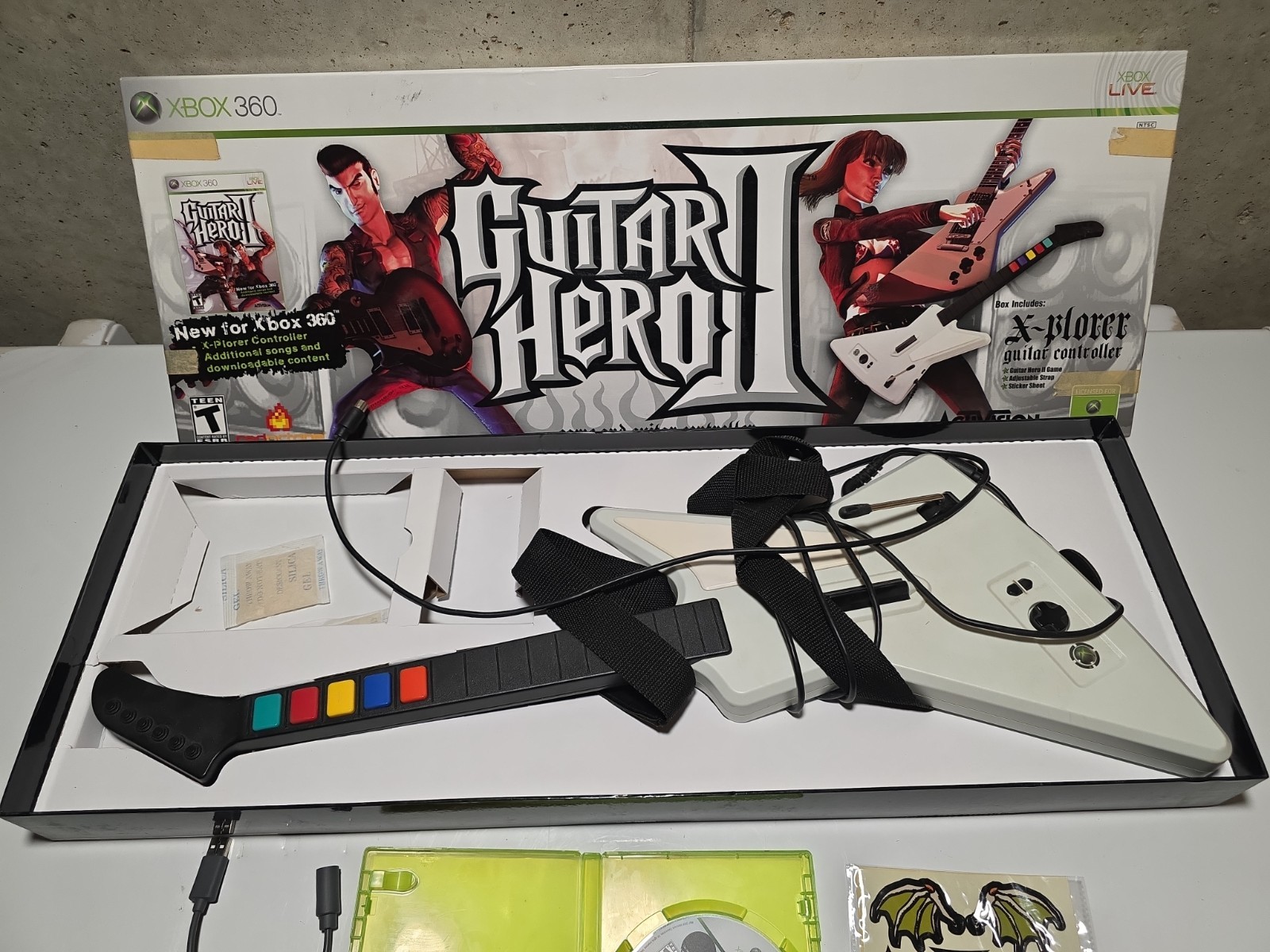 Guitar Hero II Microsoft Xbox 360 Wired X-plorer Guitar Bundle W/ Game & Strap